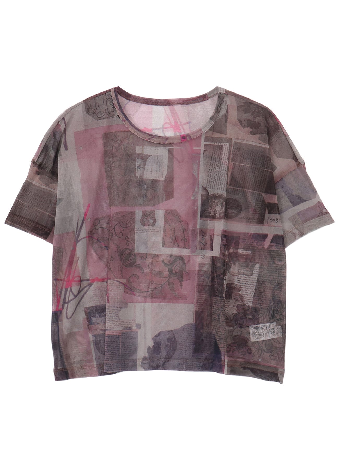 TULLE VASE COLLAGE PRINT ROUND NECK LOOSE TEE
