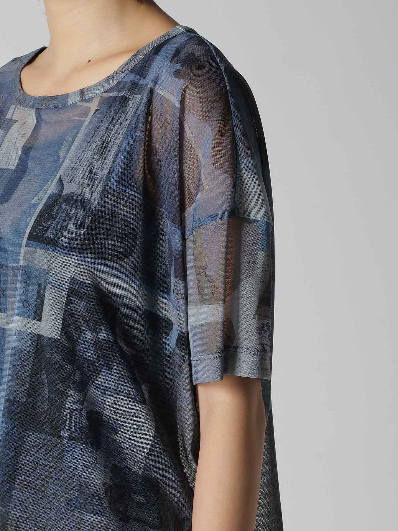 TULLE VASE COLLAGE PRINT ROUND NECK LOOSE TEE