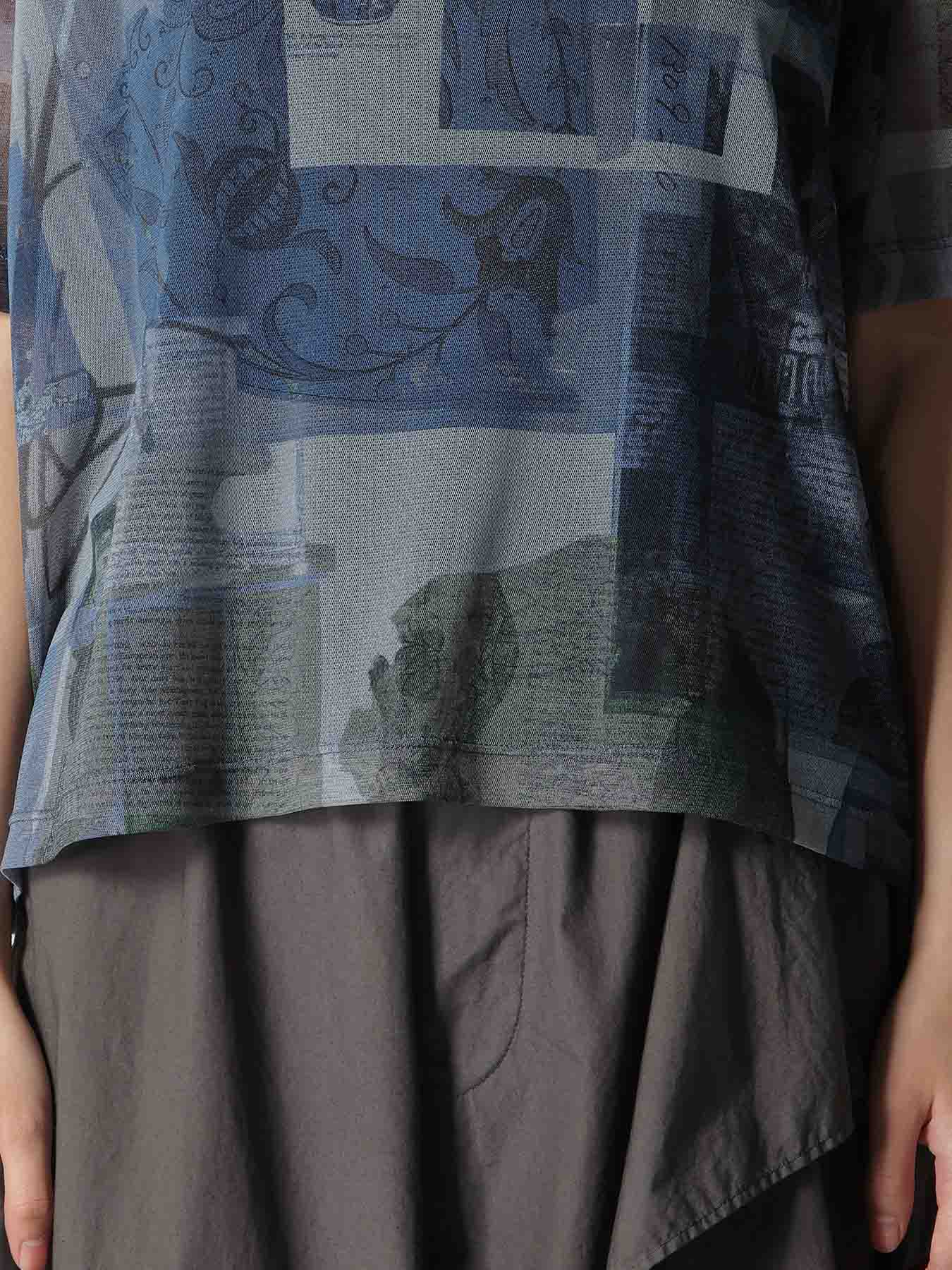 TULLE VASE COLLAGE PRINT ROUND NECK LOOSE TEE