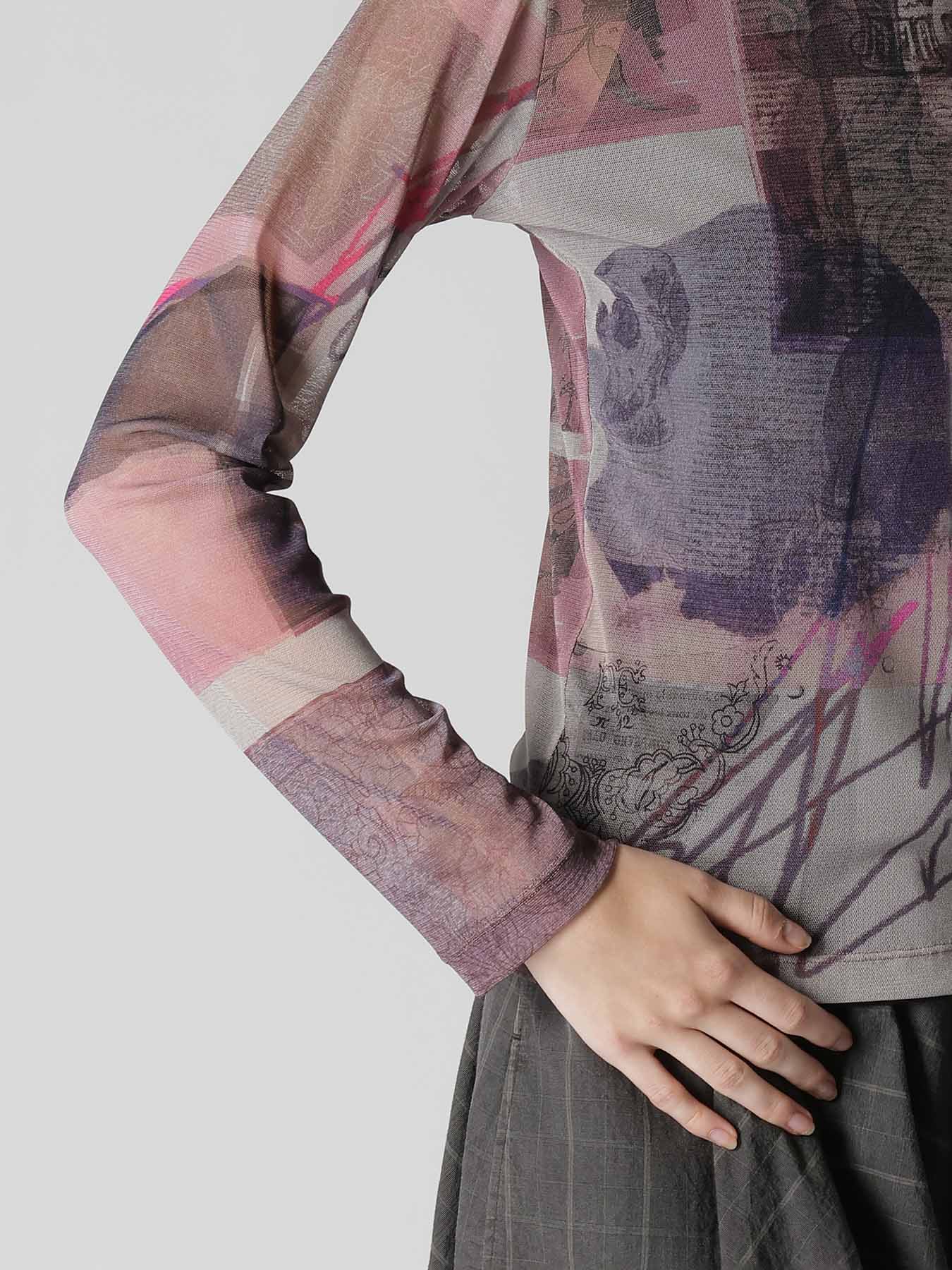 TULLE VASE COLLAGE PRINT LONG SLEEVE TEE