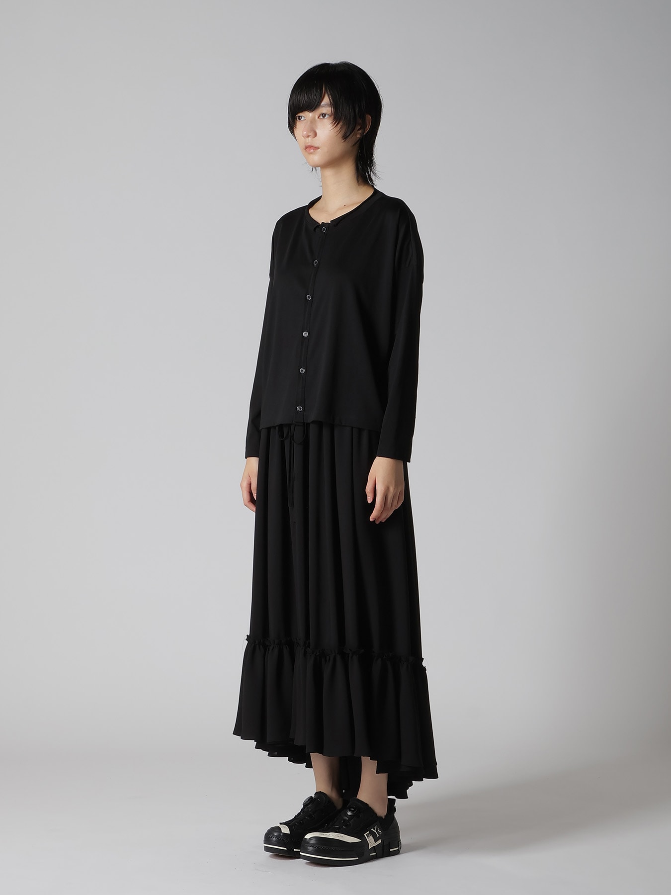 COTTON JERSEY ROUND NECK CARDIGAN