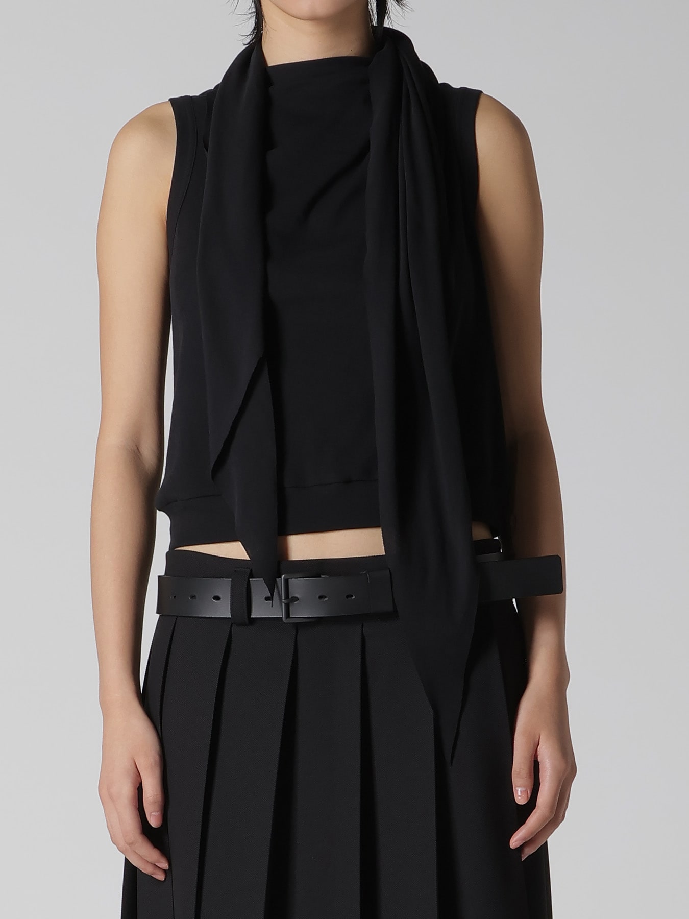 COTTON GAUZE FRAISE DRAPE TIE SLEEVELESS TEE