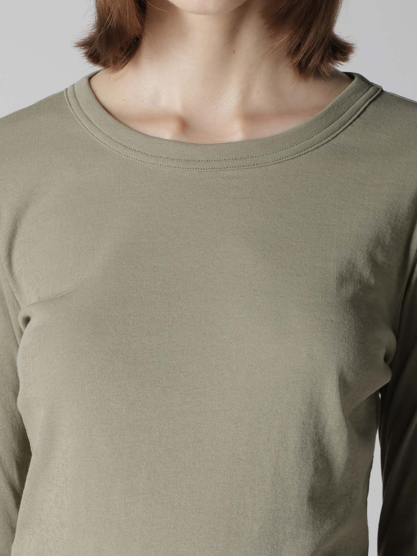 COTTON GAUZE FRAISE ROUND NECK LONG SLEEVE TEE