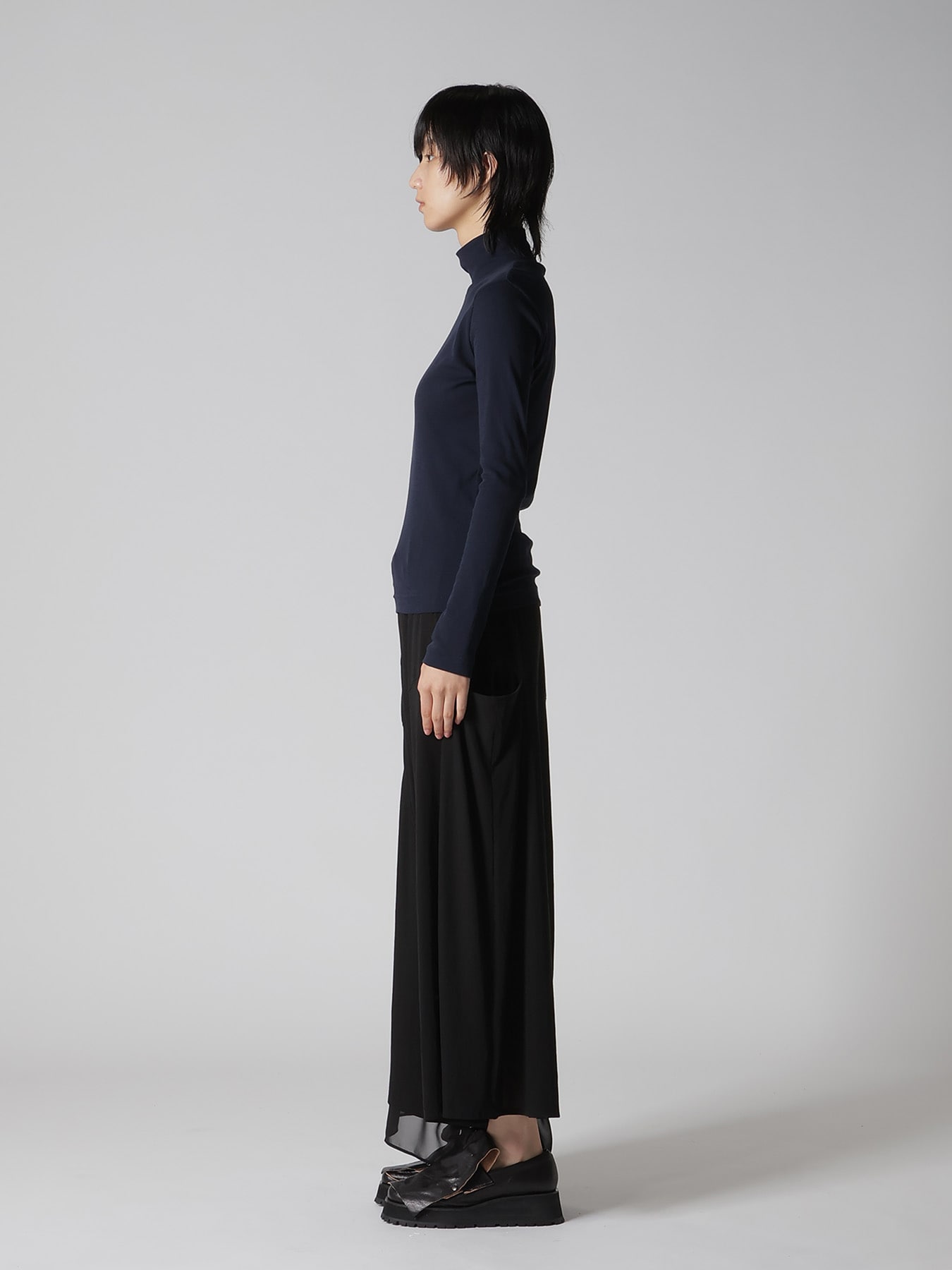 COTTON GAUZE FRAISE HIGHNECK LONG SLEEVE TEE