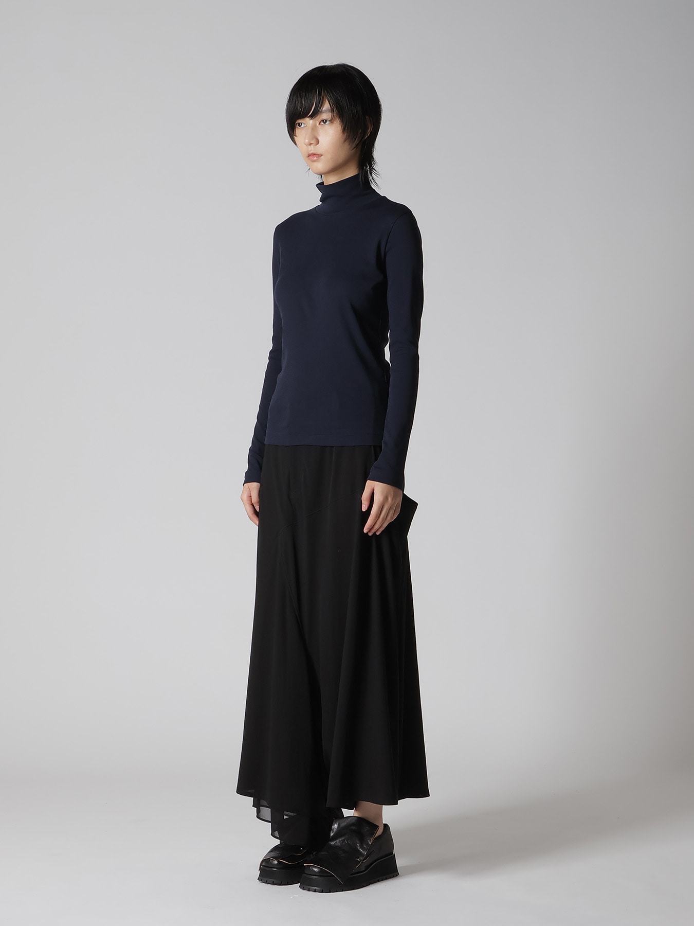 COTTON GAUZE FRAISE HIGHNECK LONG SLEEVE TEE