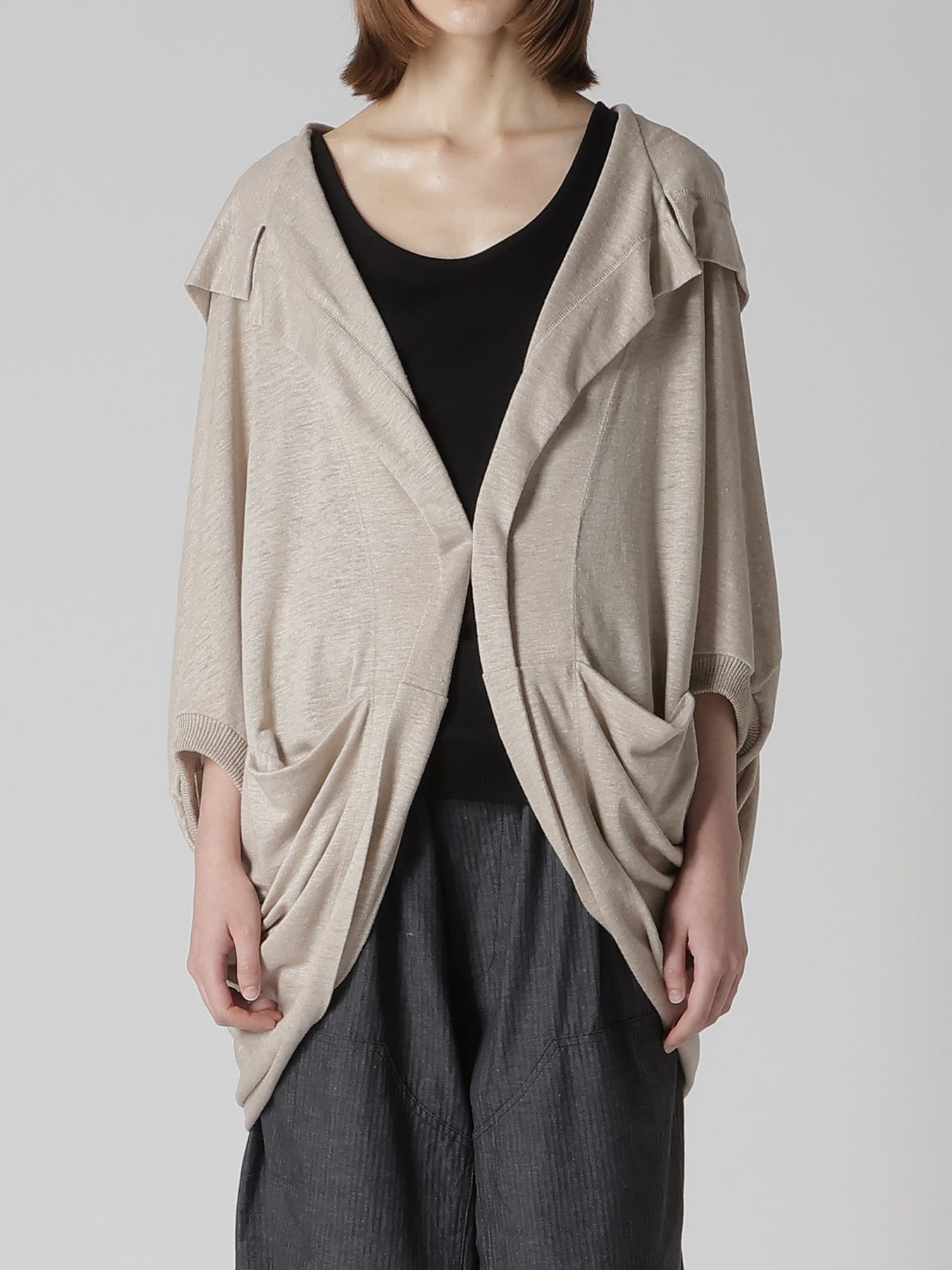 LINEN JERSEY LOOSE FIT POCKET CARDIGAN