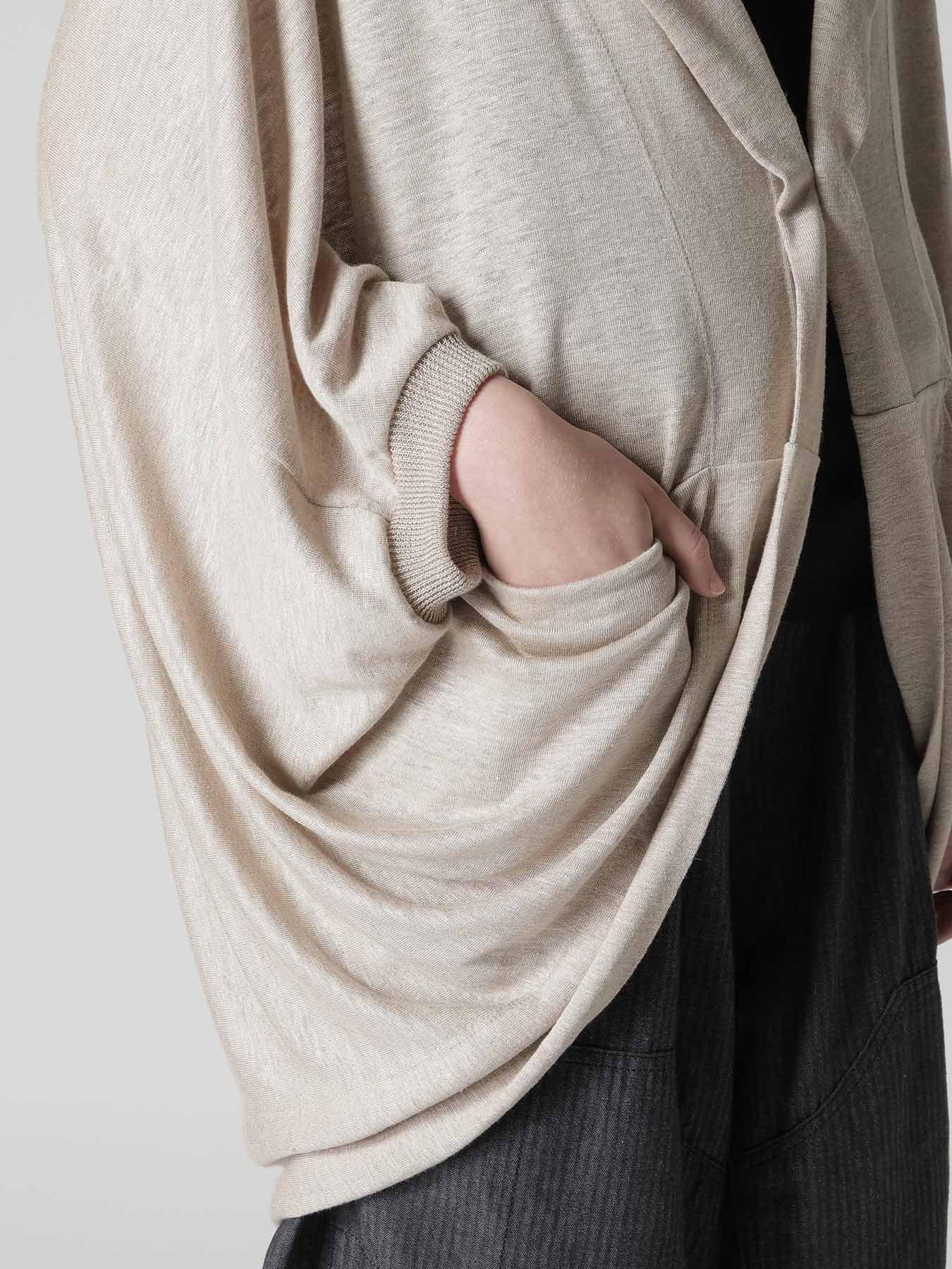 LINEN JERSEY LOOSE FIT POCKET CARDIGAN