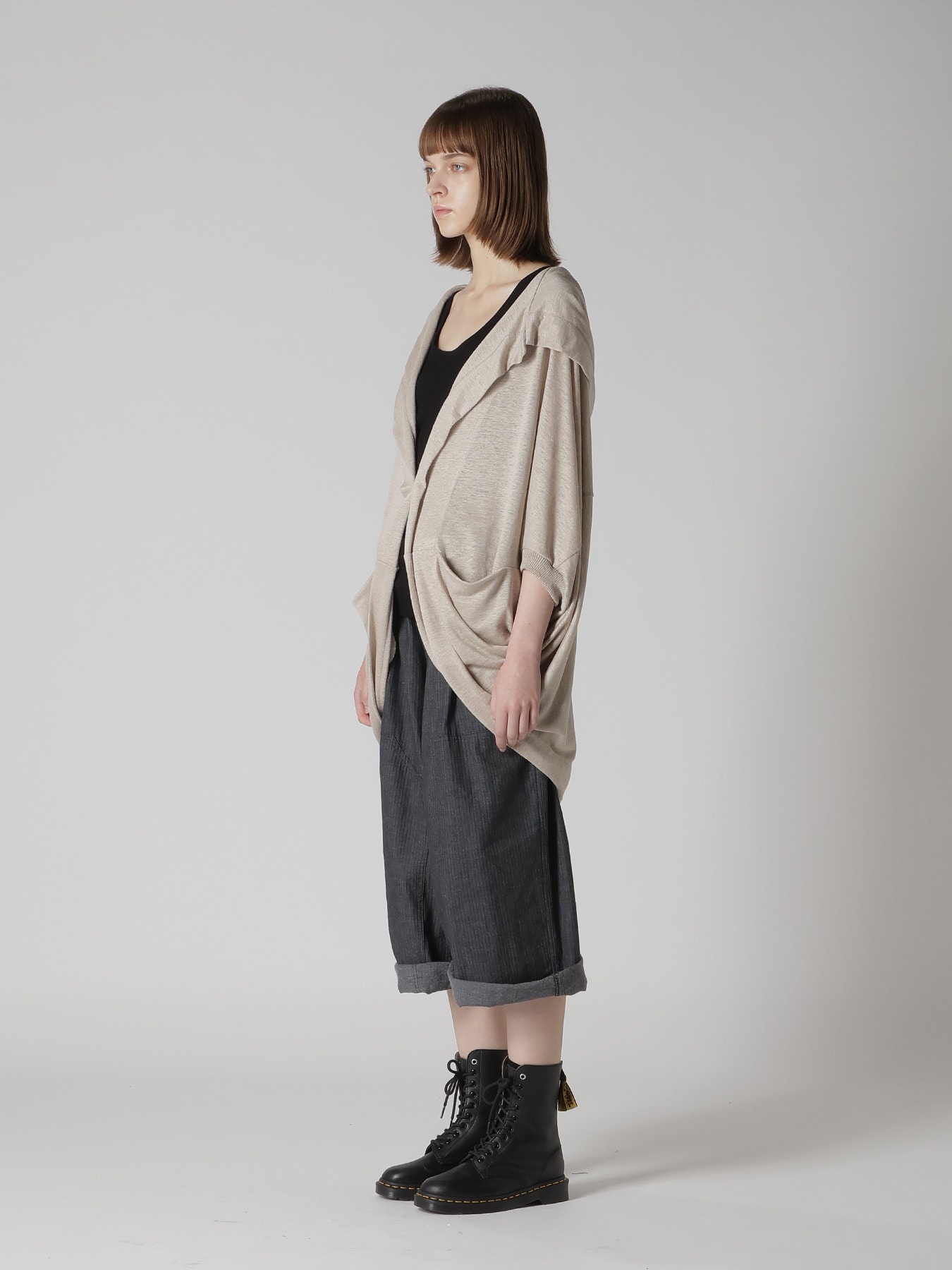 LINEN JERSEY LOOSE FIT POCKET CARDIGAN