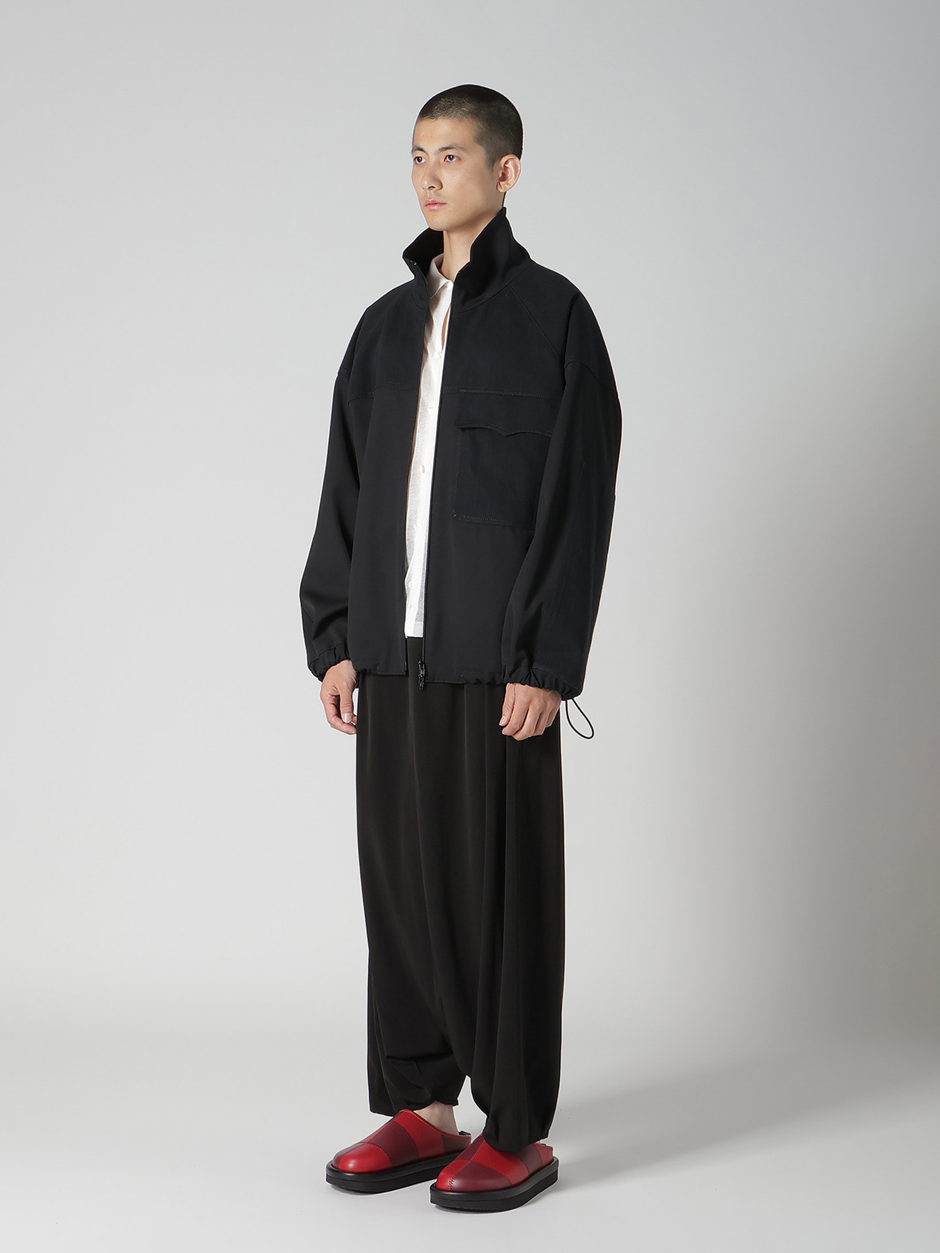 WOOL GABARDINE STAND COLLAR BLOUSON