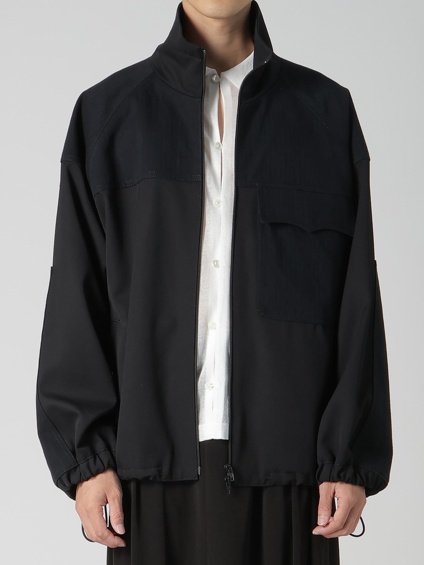 WOOL GABARDINE STAND COLLAR BLOUSON