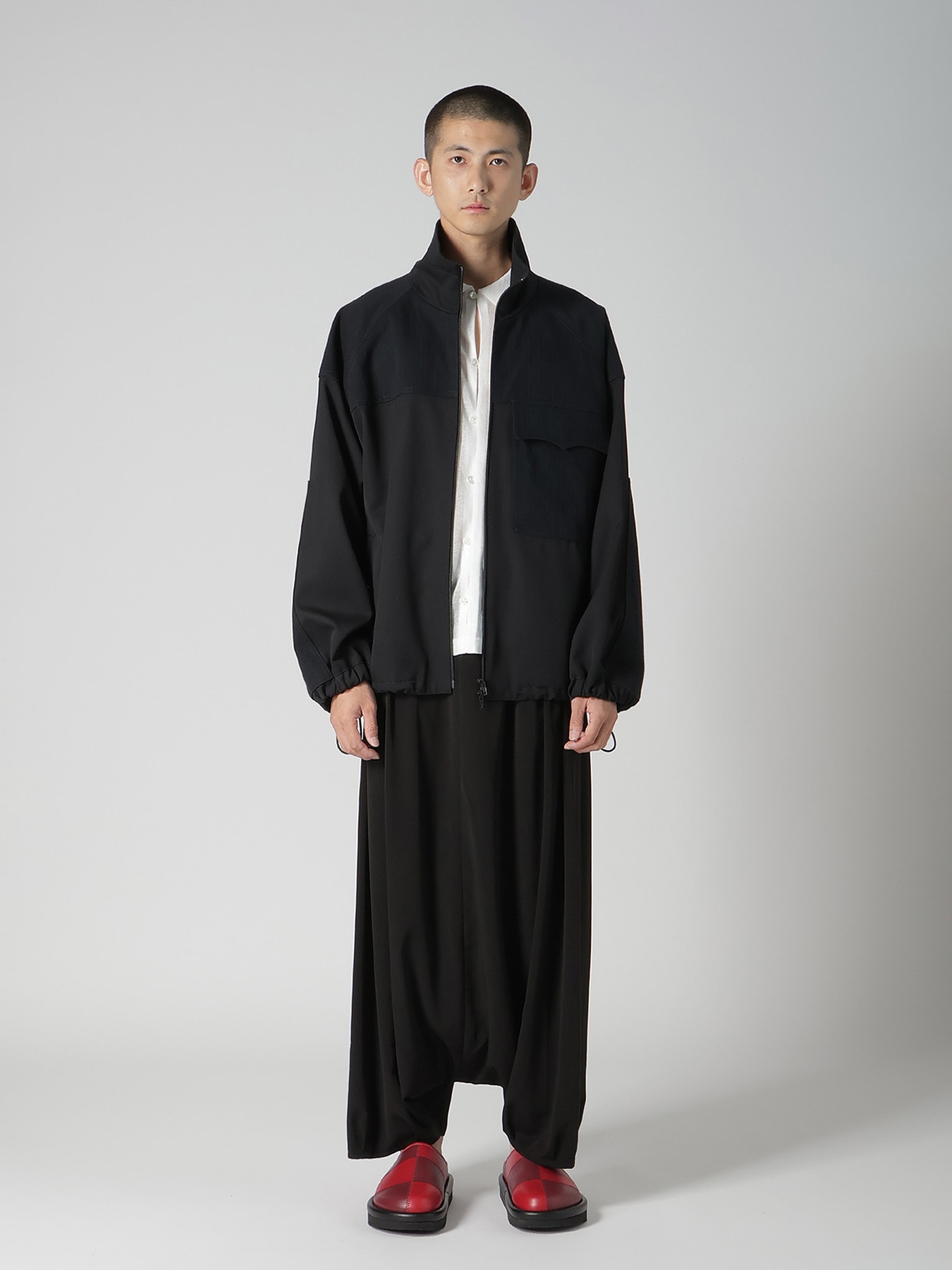 WOOL GABARDINE STAND COLLAR BLOUSON
