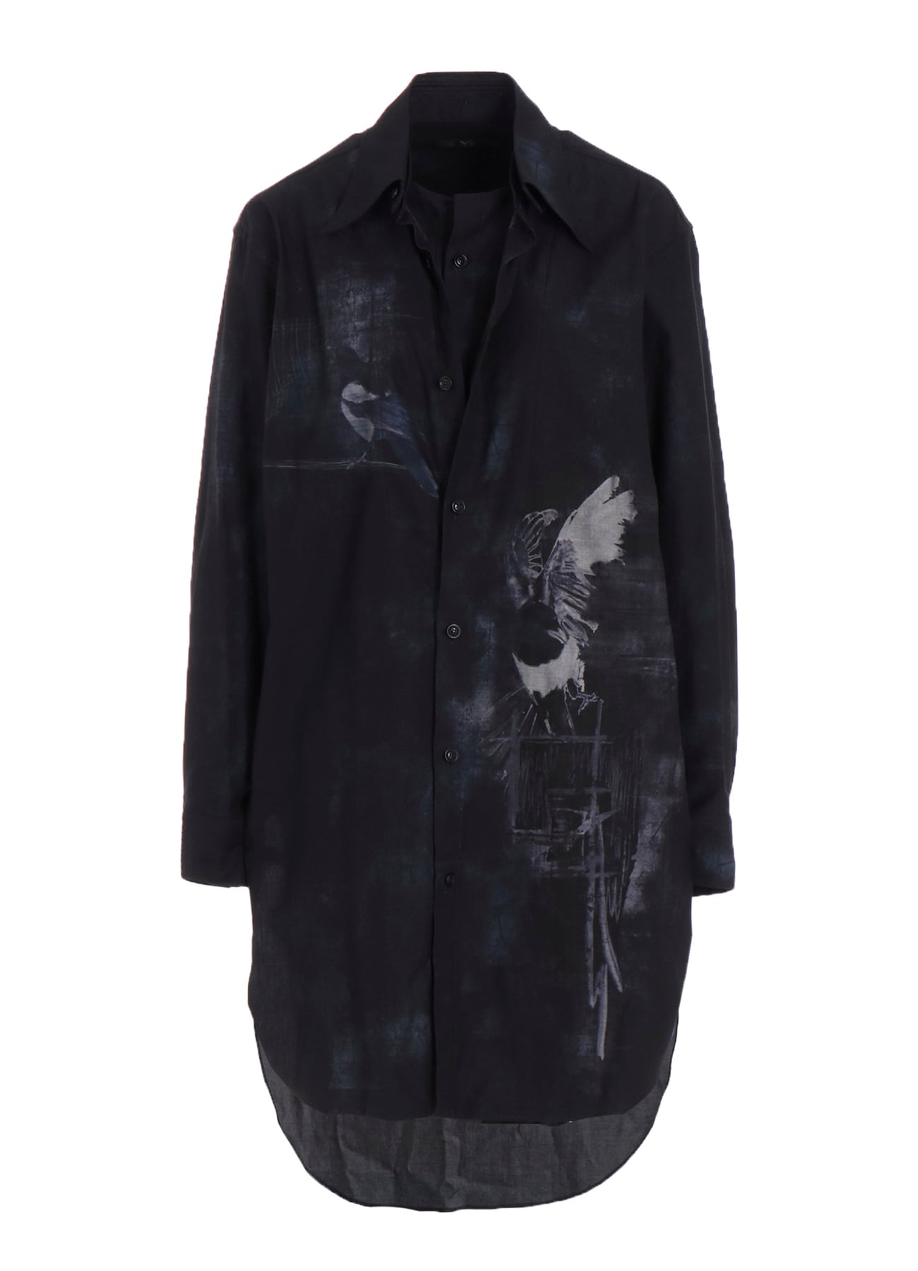 BIRD PRINT DENIM DOUBLE FRONT SHIRT