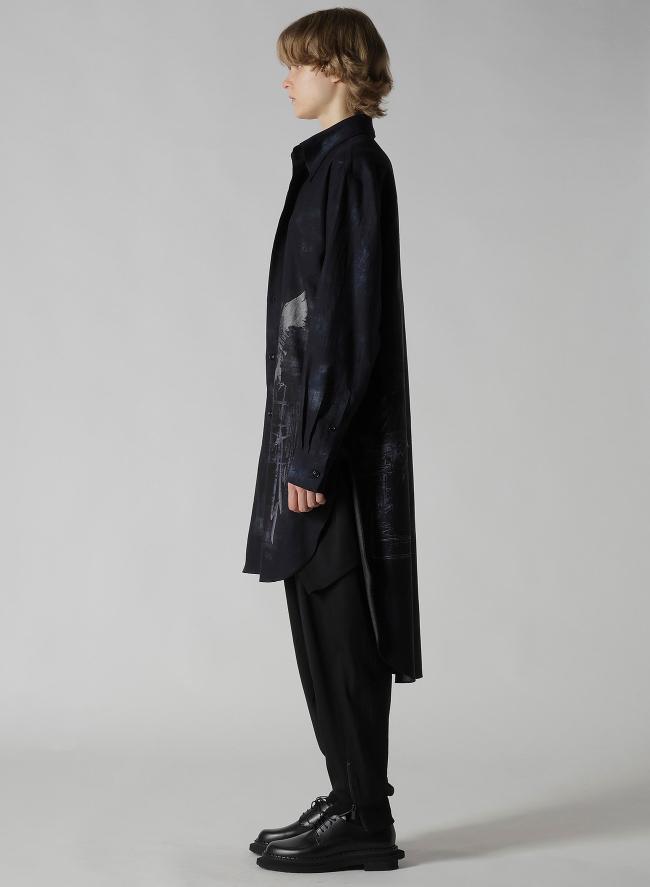 BIRD PRINT DENIM DOUBLE FRONT SHIRT