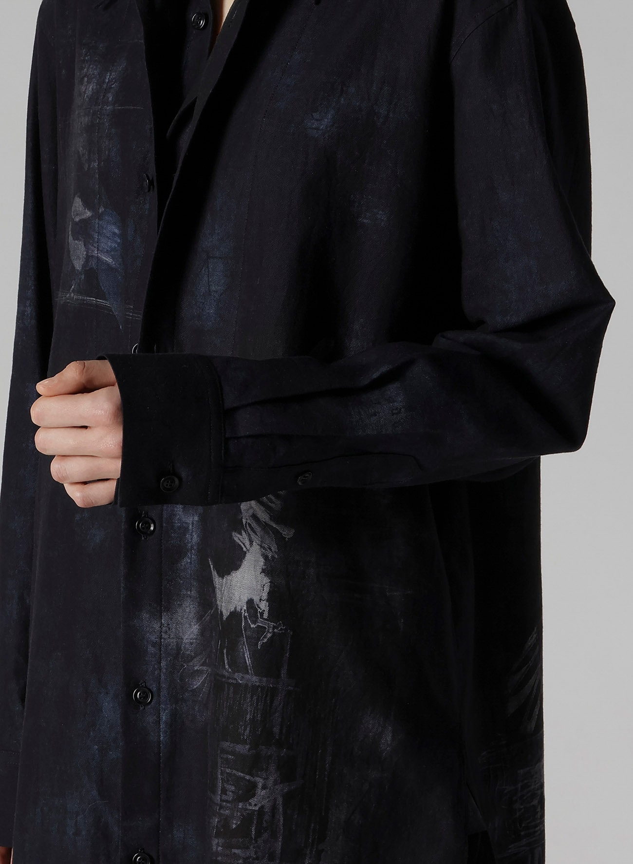 BIRD PRINT DENIM DOUBLE FRONT SHIRT