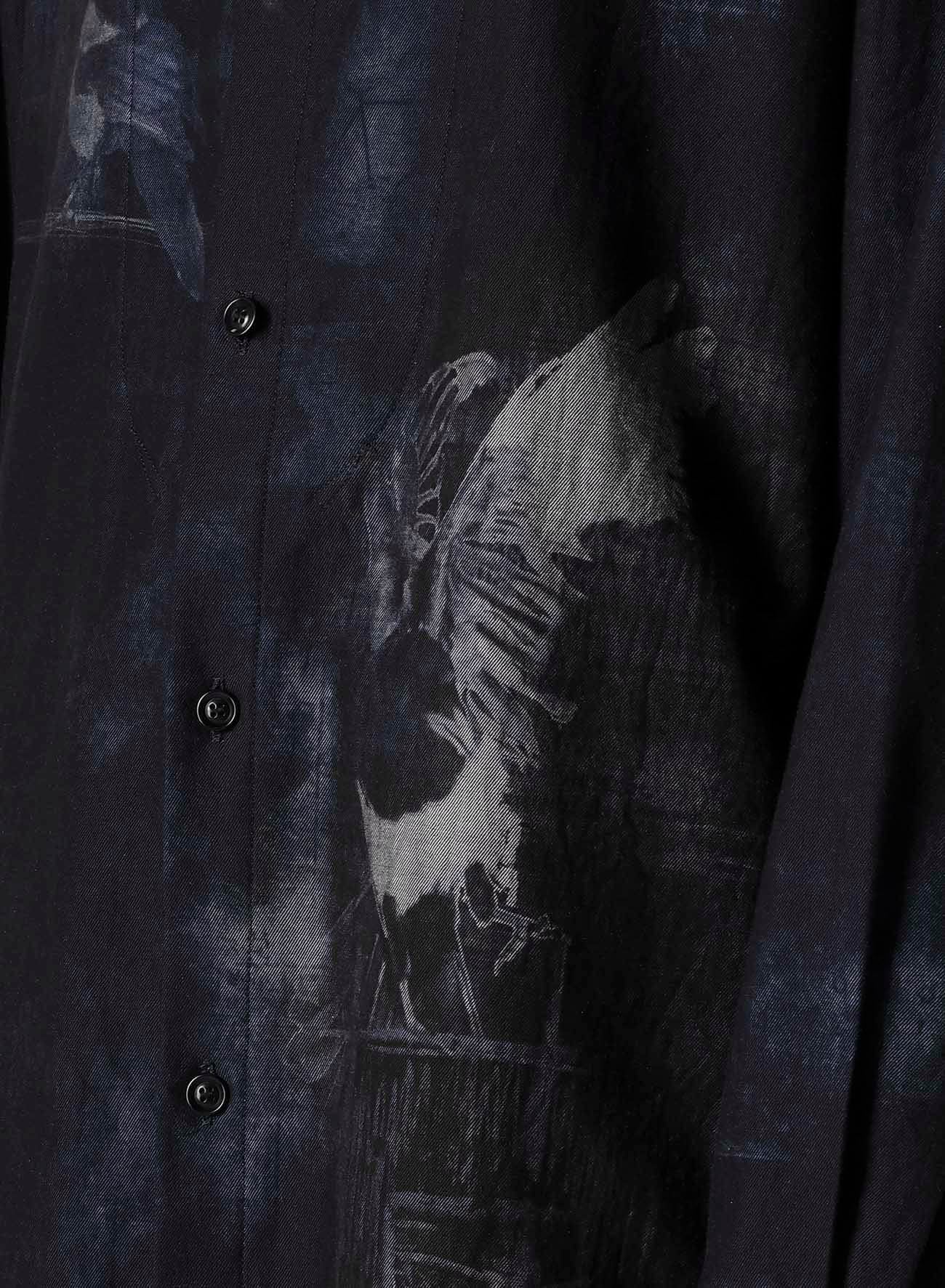 BIRD PRINT DENIM DOUBLE FRONT SHIRT