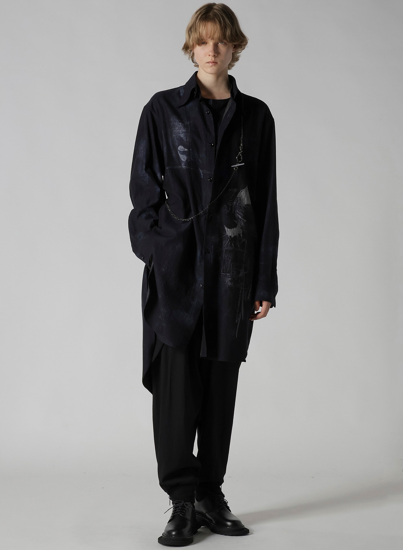 BIRD PRINT DENIM DOUBLE FRONT SHIRT