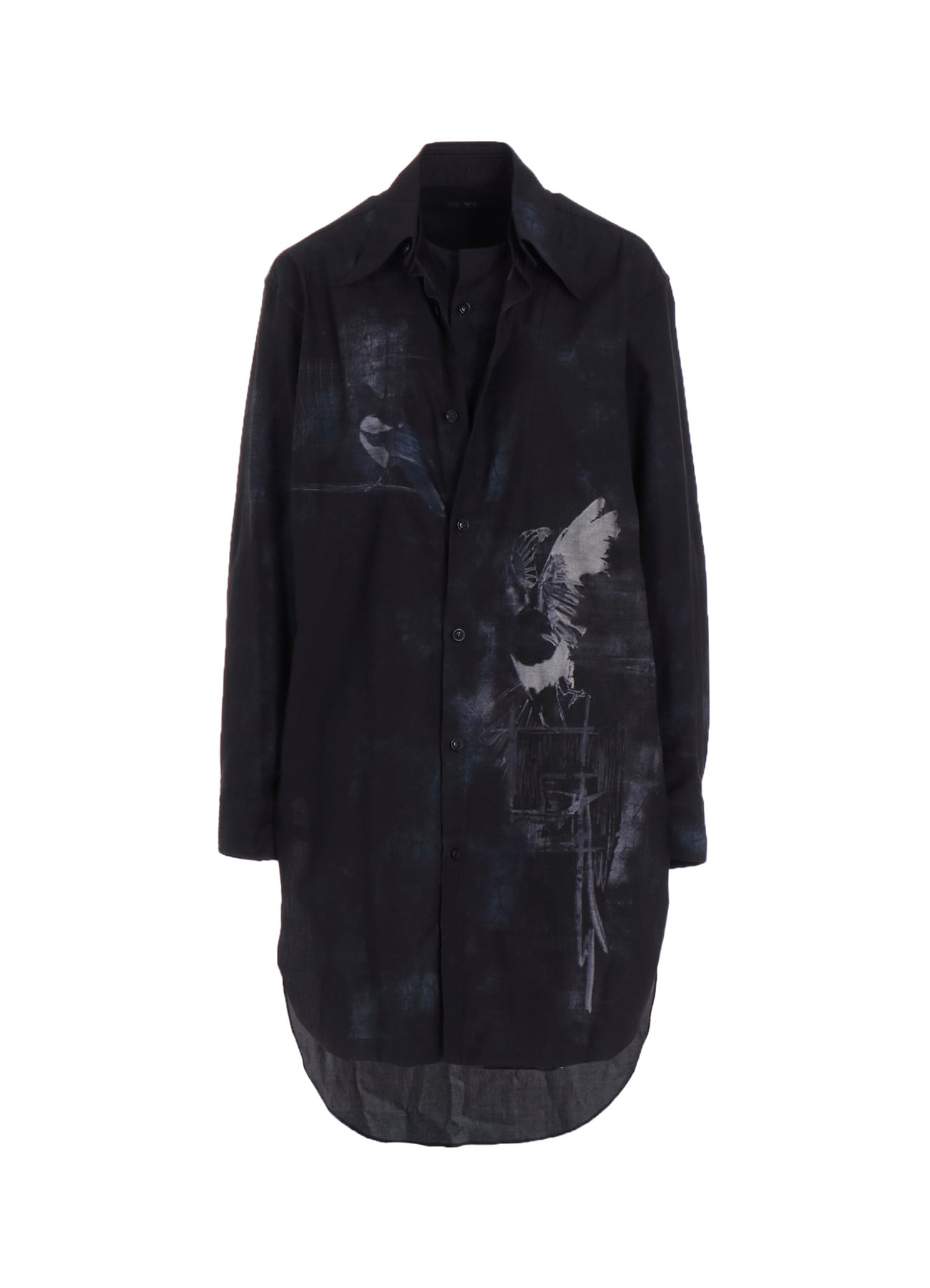 BIRD PRINT DENIM DOUBLE FRONT SHIRT