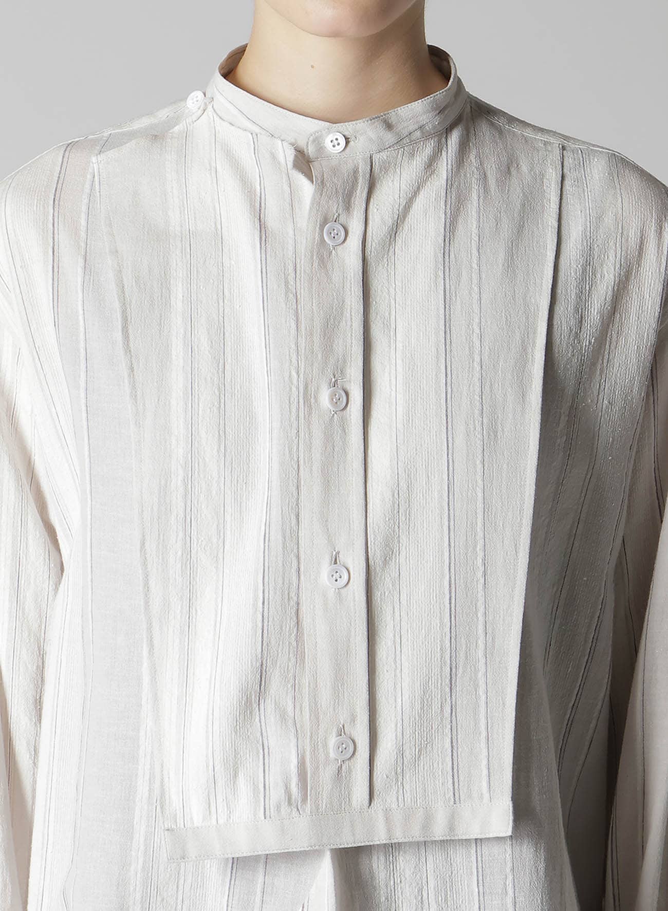 STRIPE SHRINK-FINISH FRONT CLOTH BLOUSE