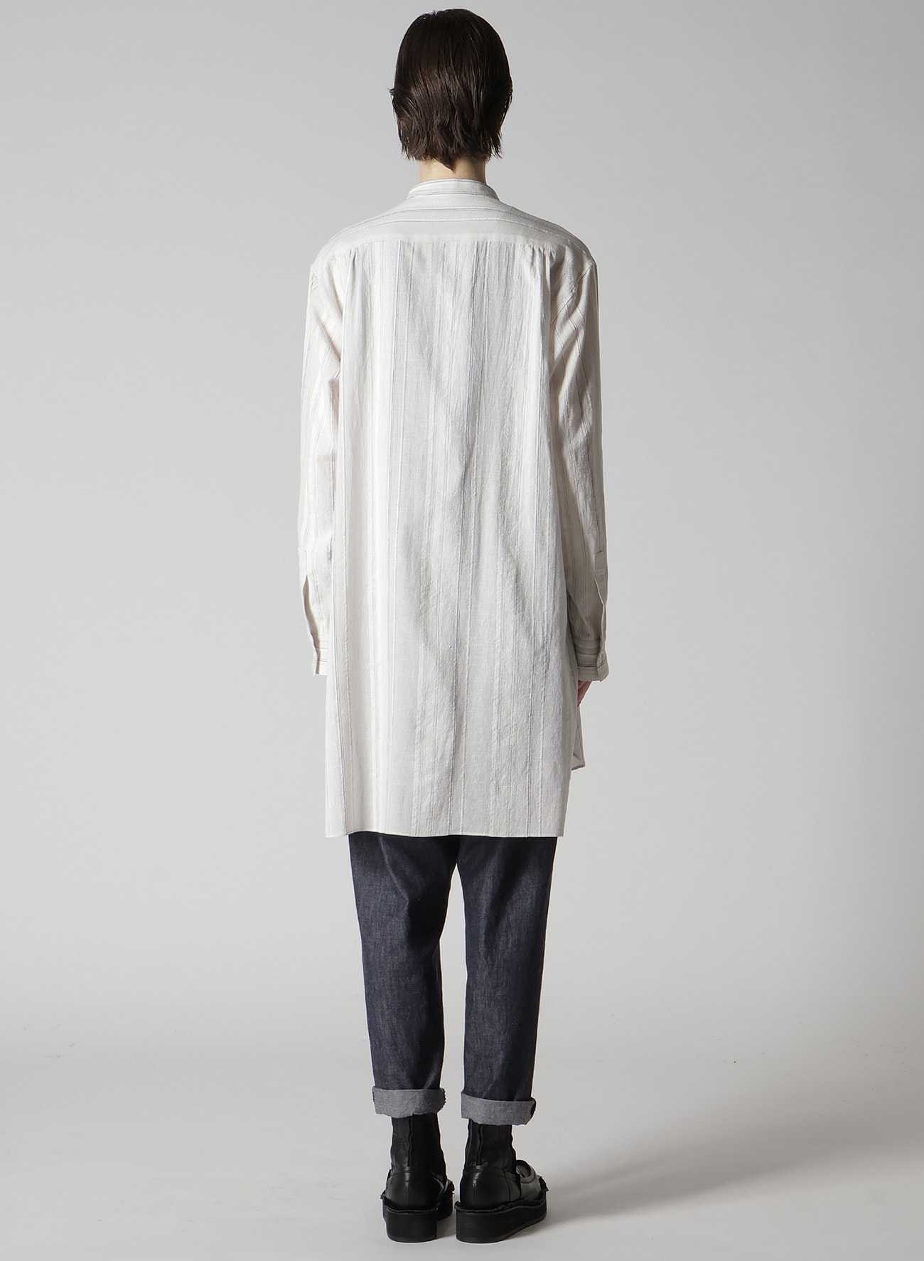 STRIPE SHRINK-FINISH FRONT CLOTH BLOUSE