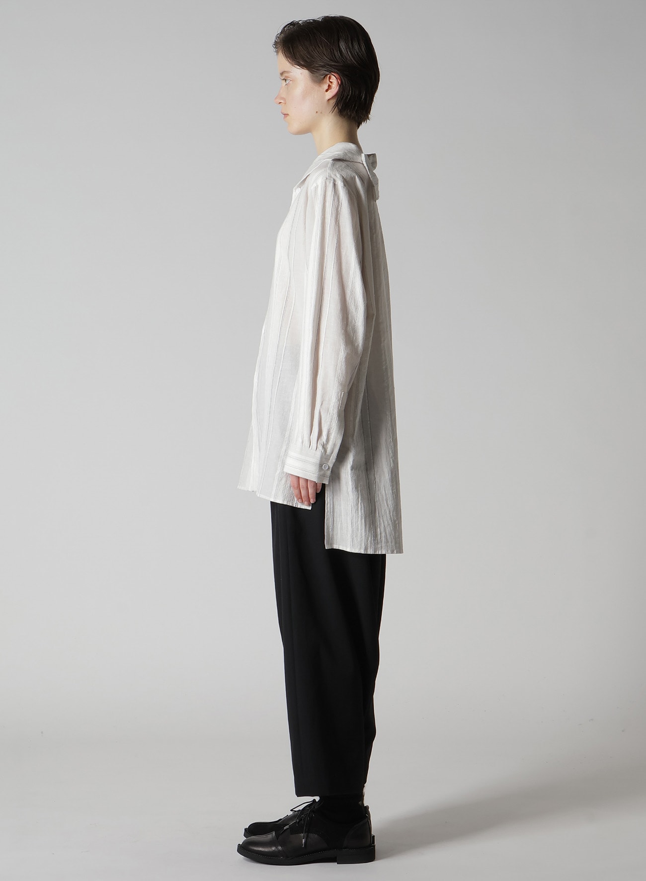 STRIPE SHRINK-FINISH SAILOR COLLAR BLOUSE