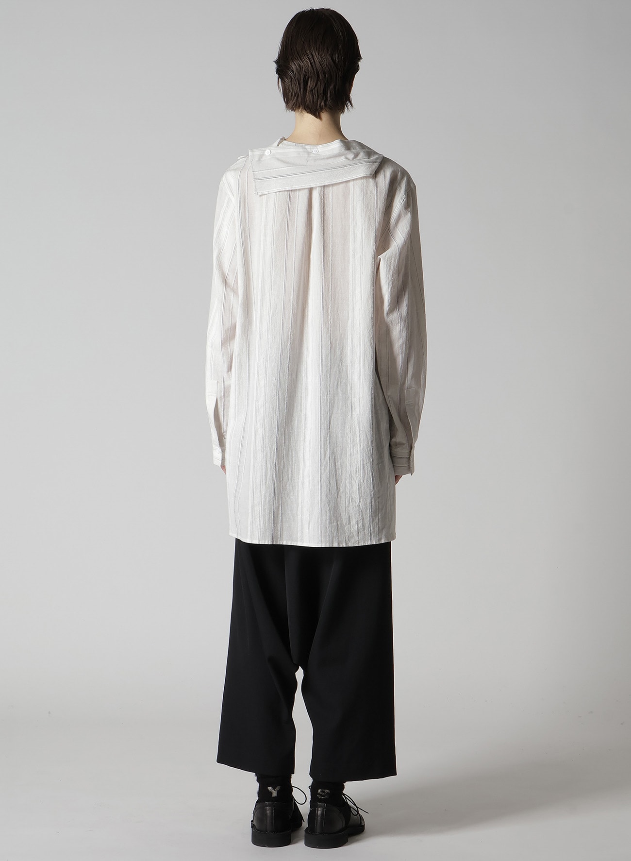 STRIPE SHRINK-FINISH SAILOR COLLAR BLOUSE