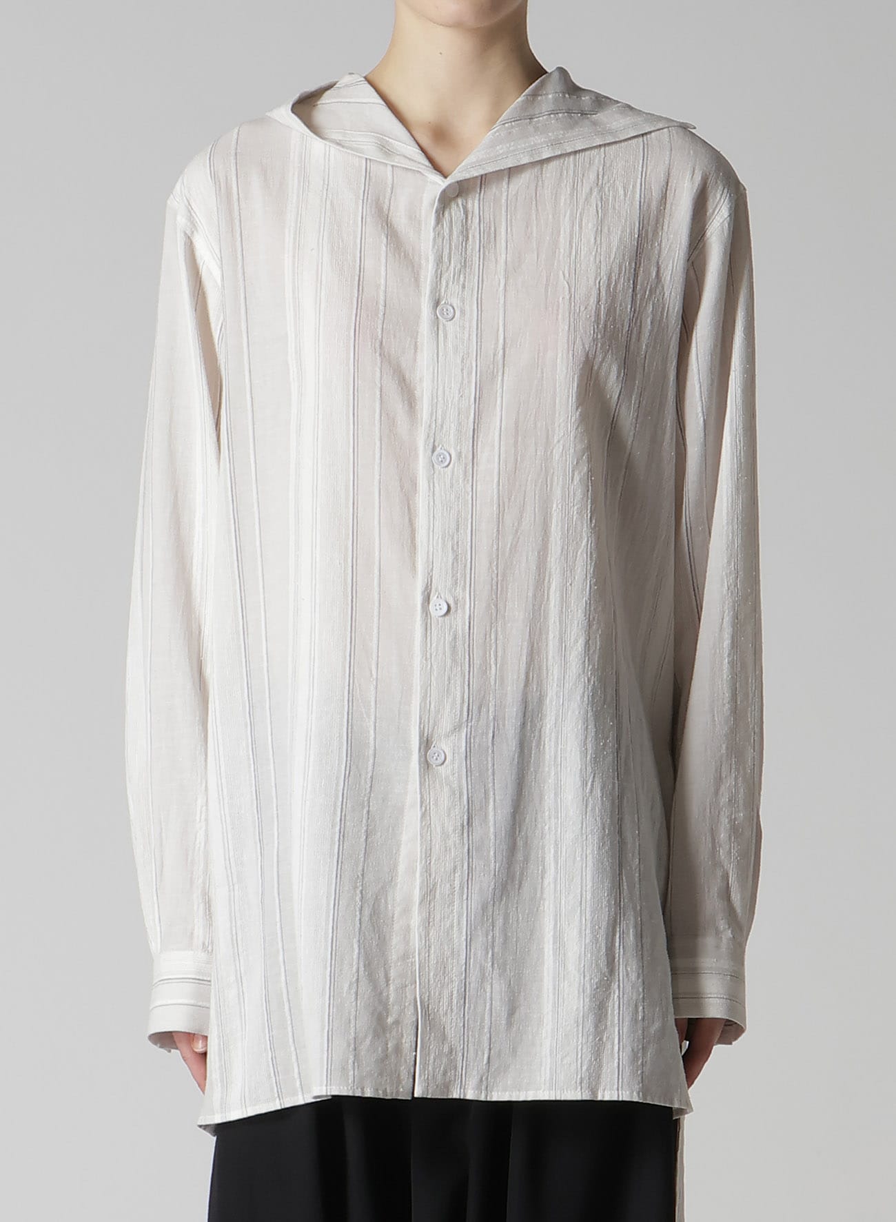 STRIPE SHRINK-FINISH SAILOR COLLAR BLOUSE