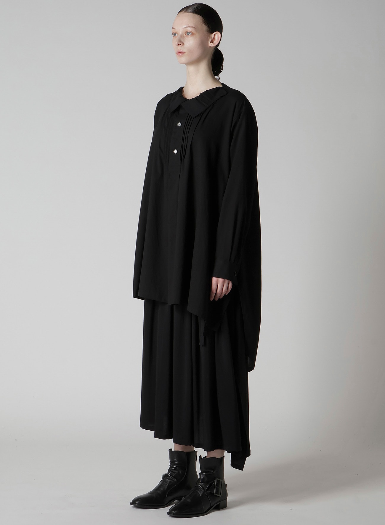 COTTON VIYELLA PINTUCK ASYMMETERIC BLOUSE