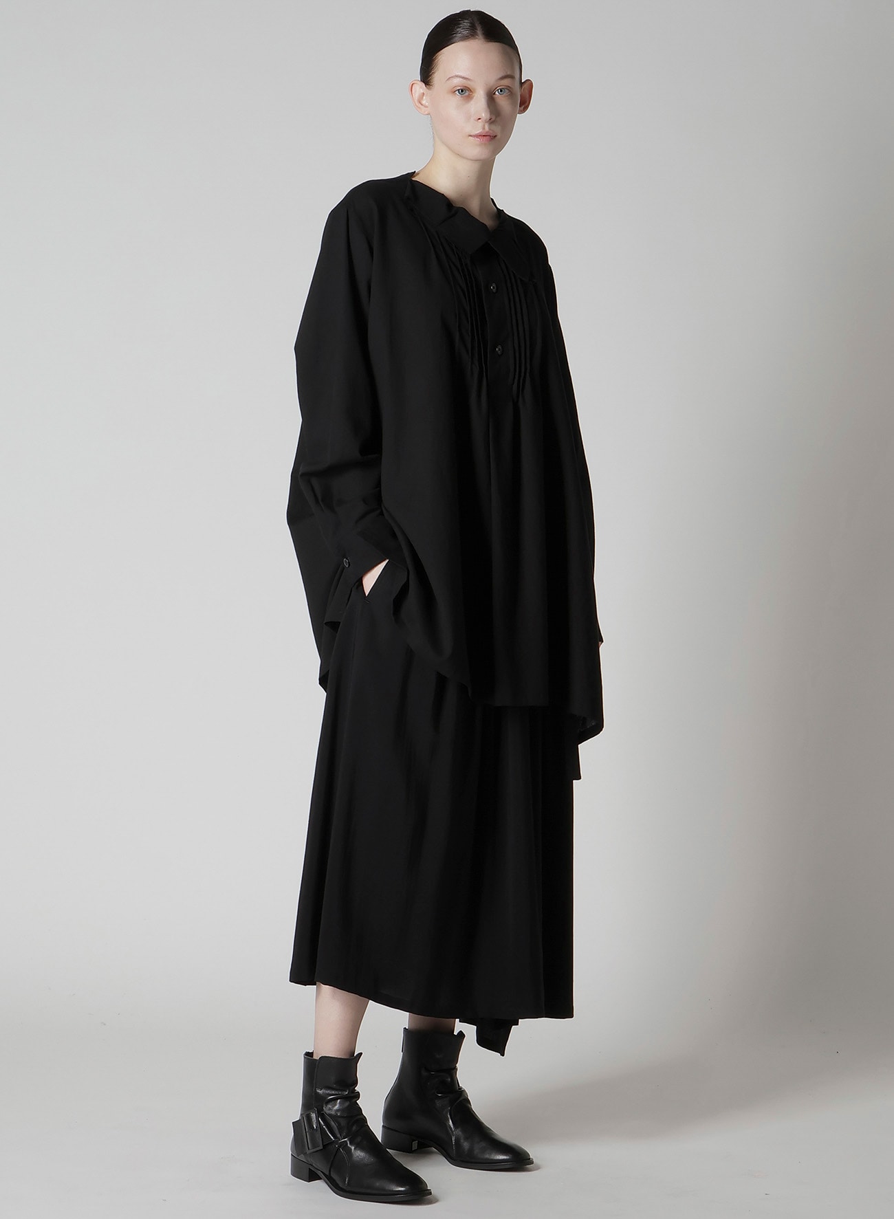 COTTON VIYELLA PINTUCK ASYMMETERIC BLOUSE