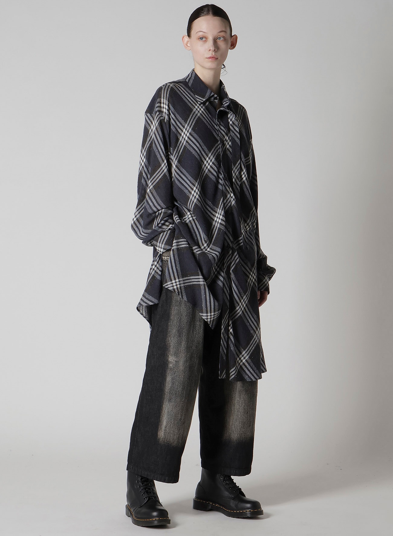 GAUZE PLAID HANGING PLACKET BLOUSE