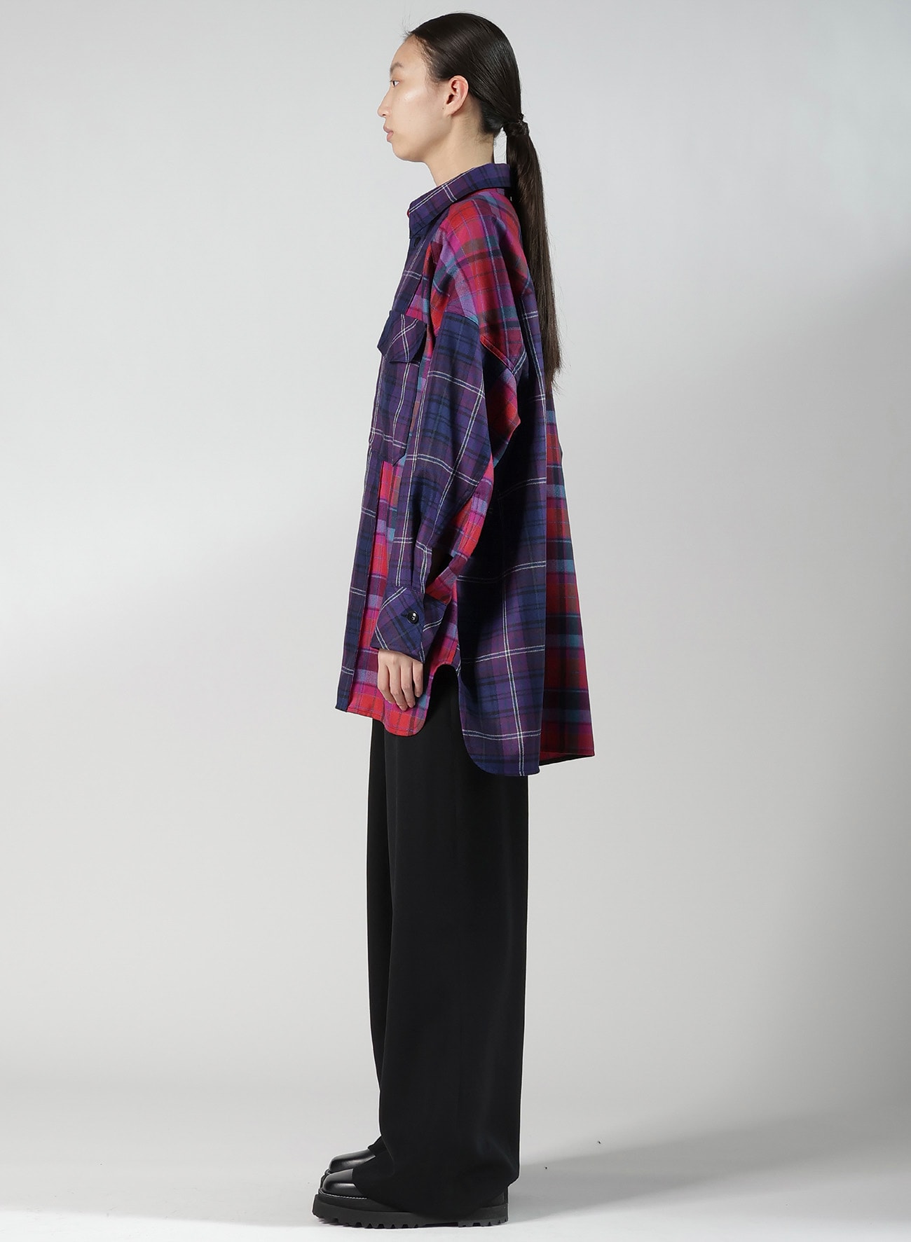 PLAID SHIRT COLLAR BLOUSE