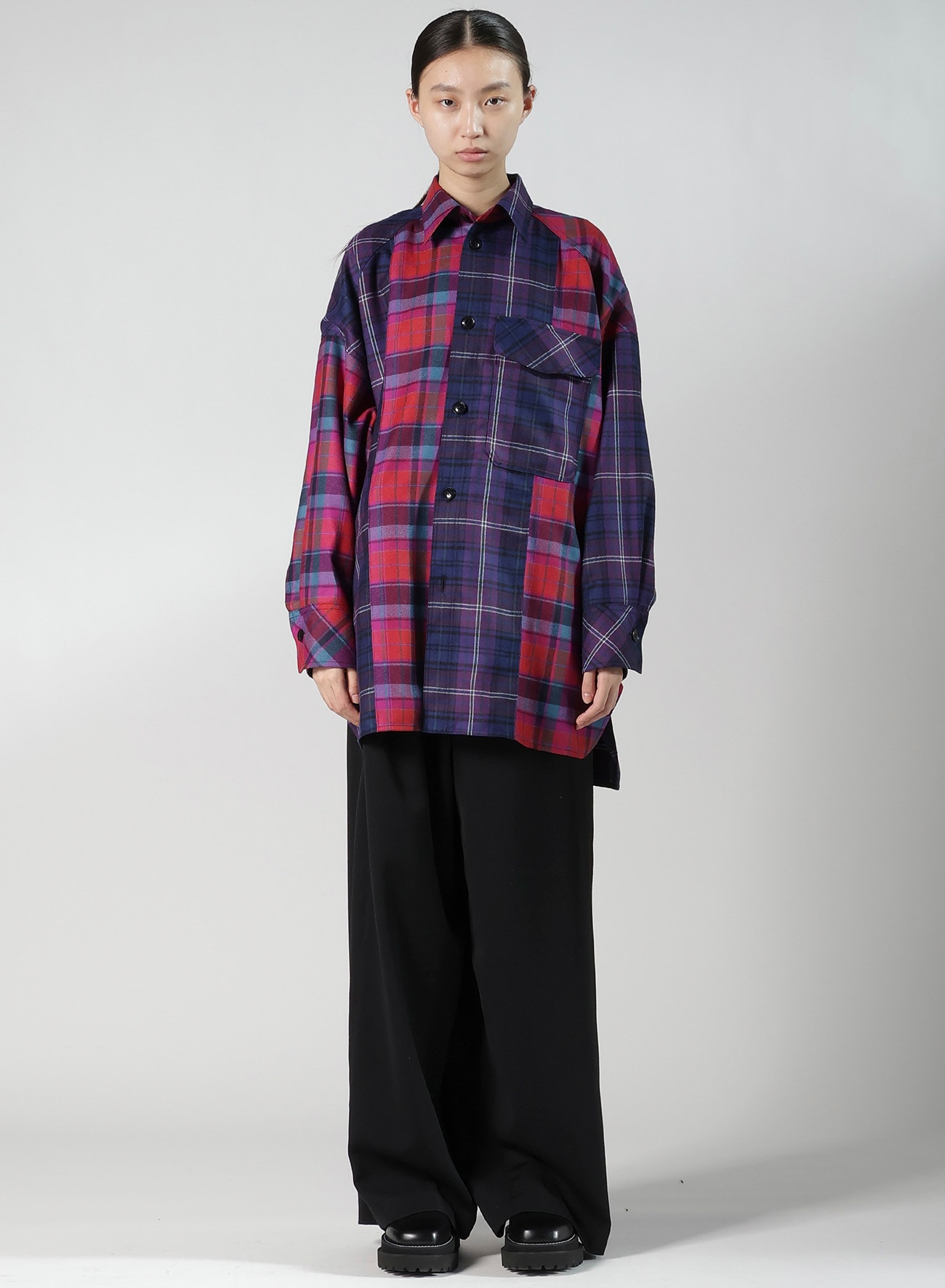 PLAID SHIRT COLLAR BLOUSE