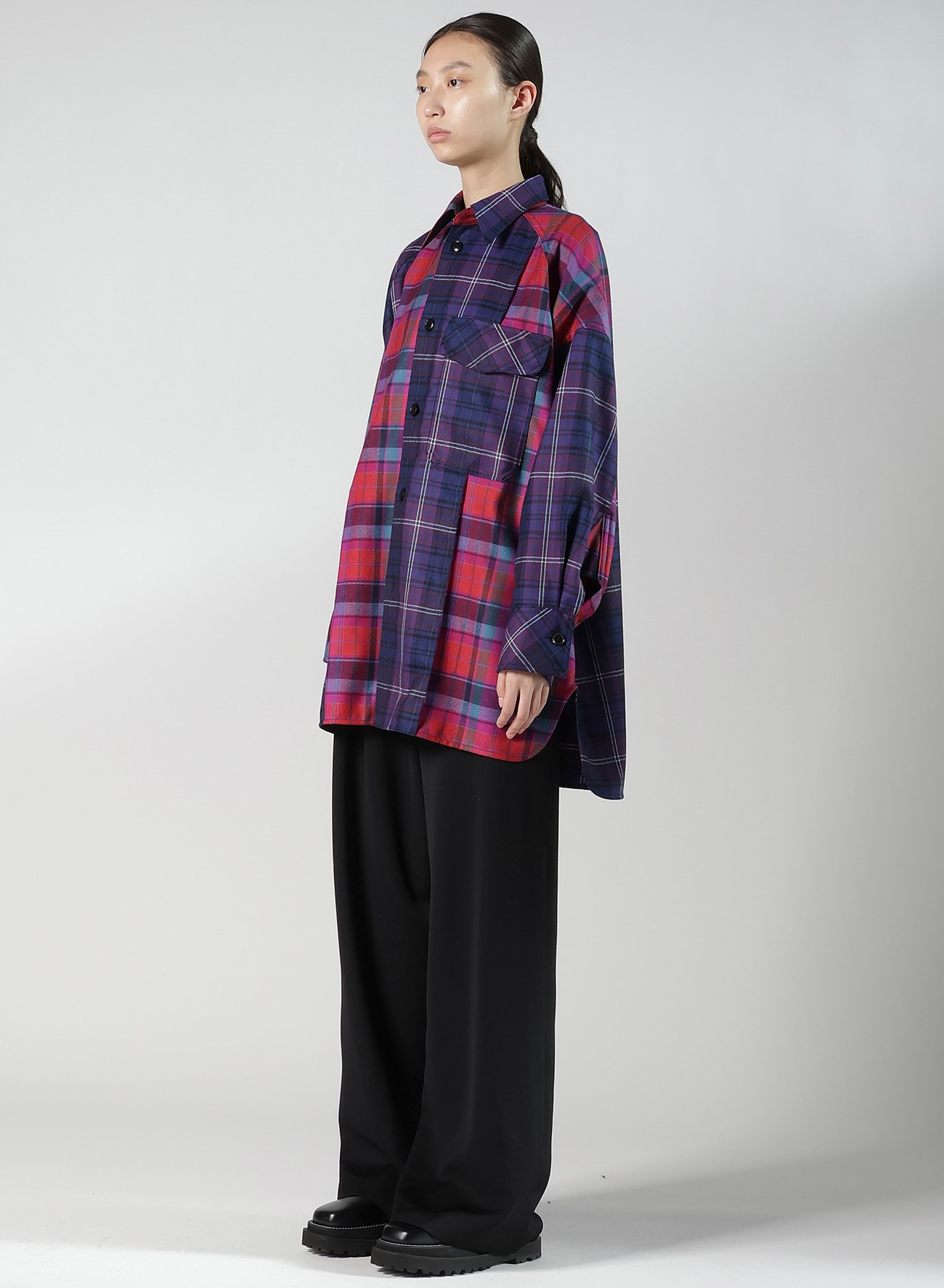 PLAID SHIRT COLLAR BLOUSE