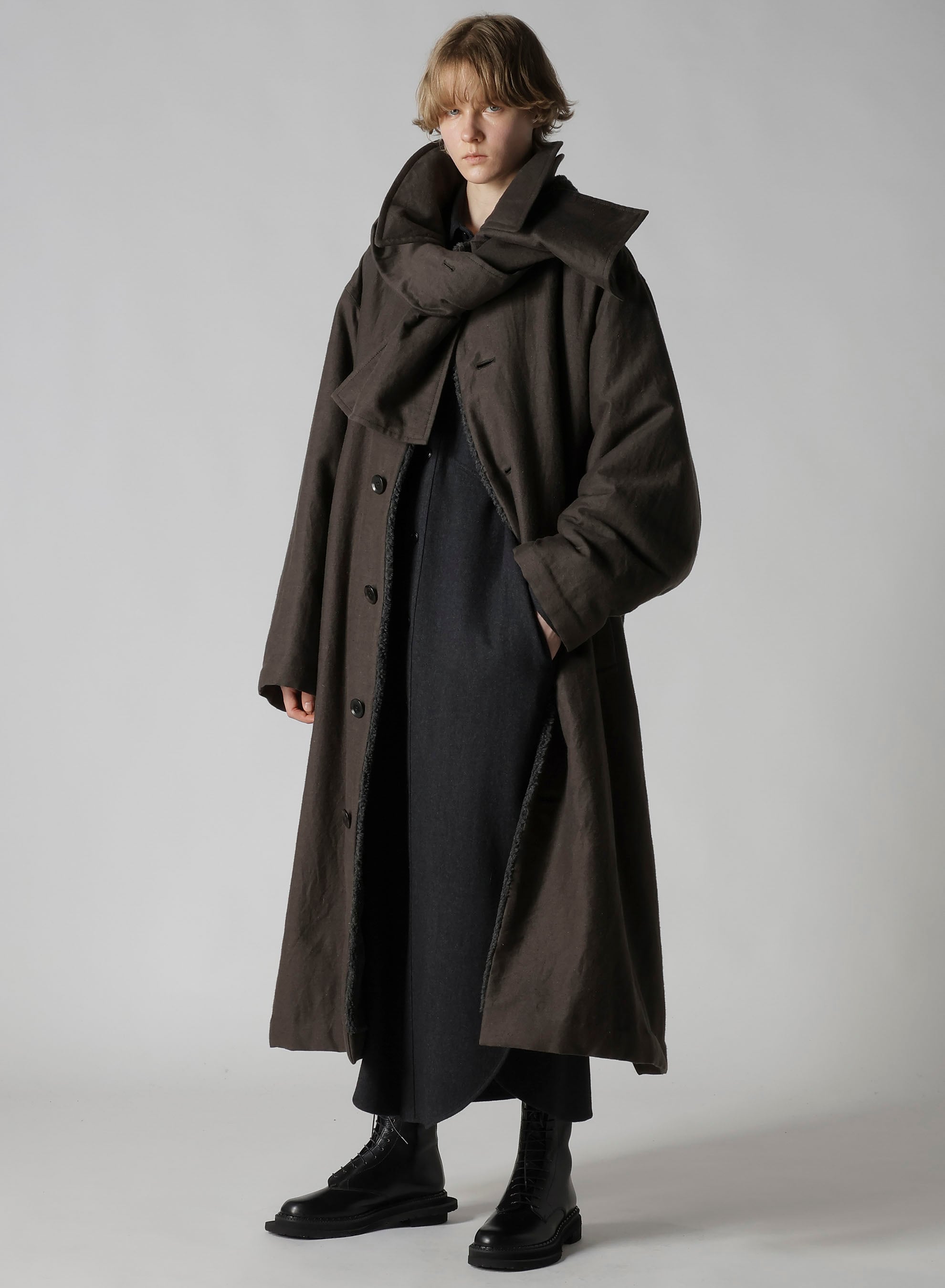 COTTON/FLAX MOLESKIN DETACHABLE HOODIE COAT