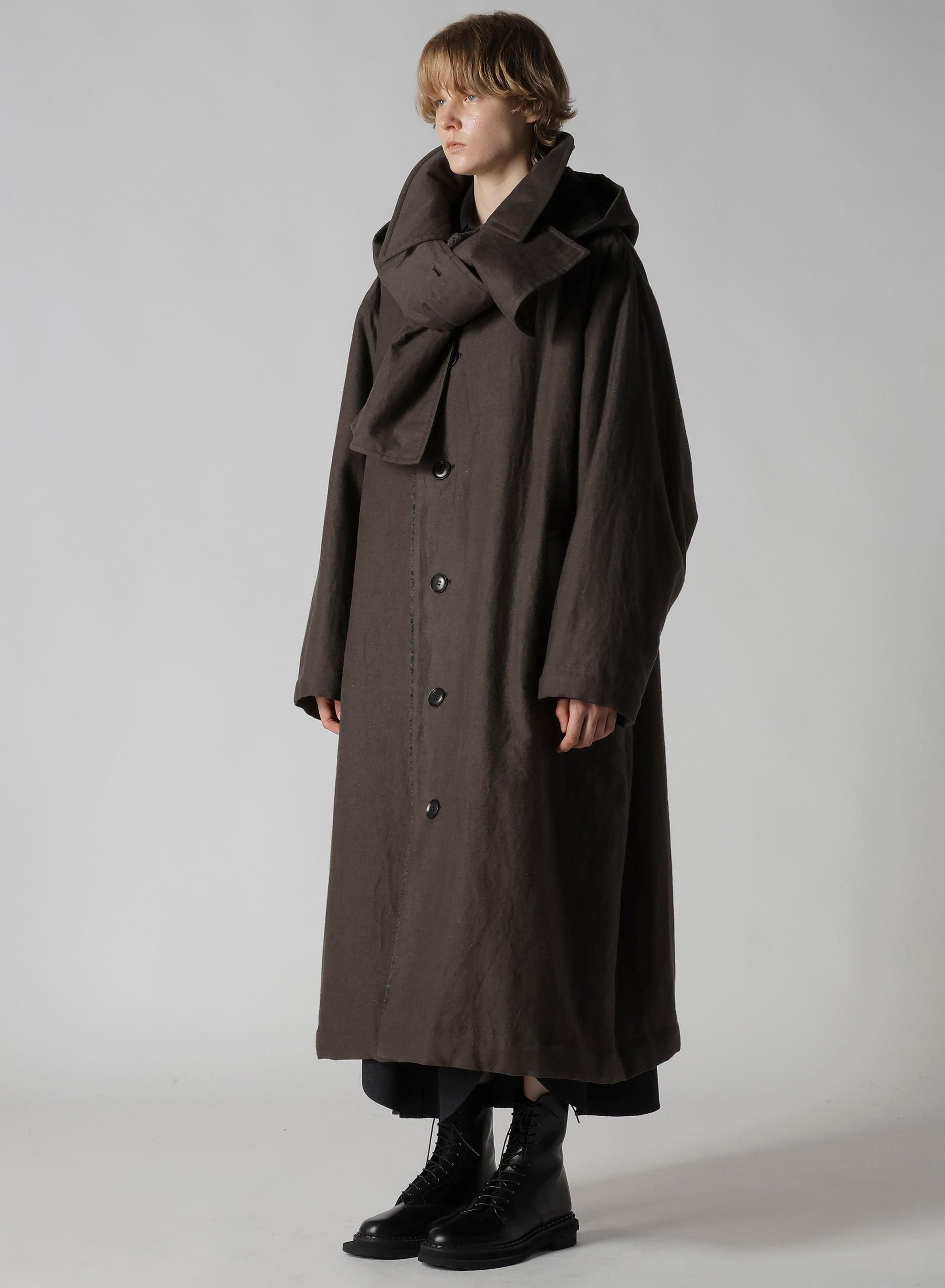 COTTON/FLAX MOLESKIN DETACHABLE HOODIE COAT