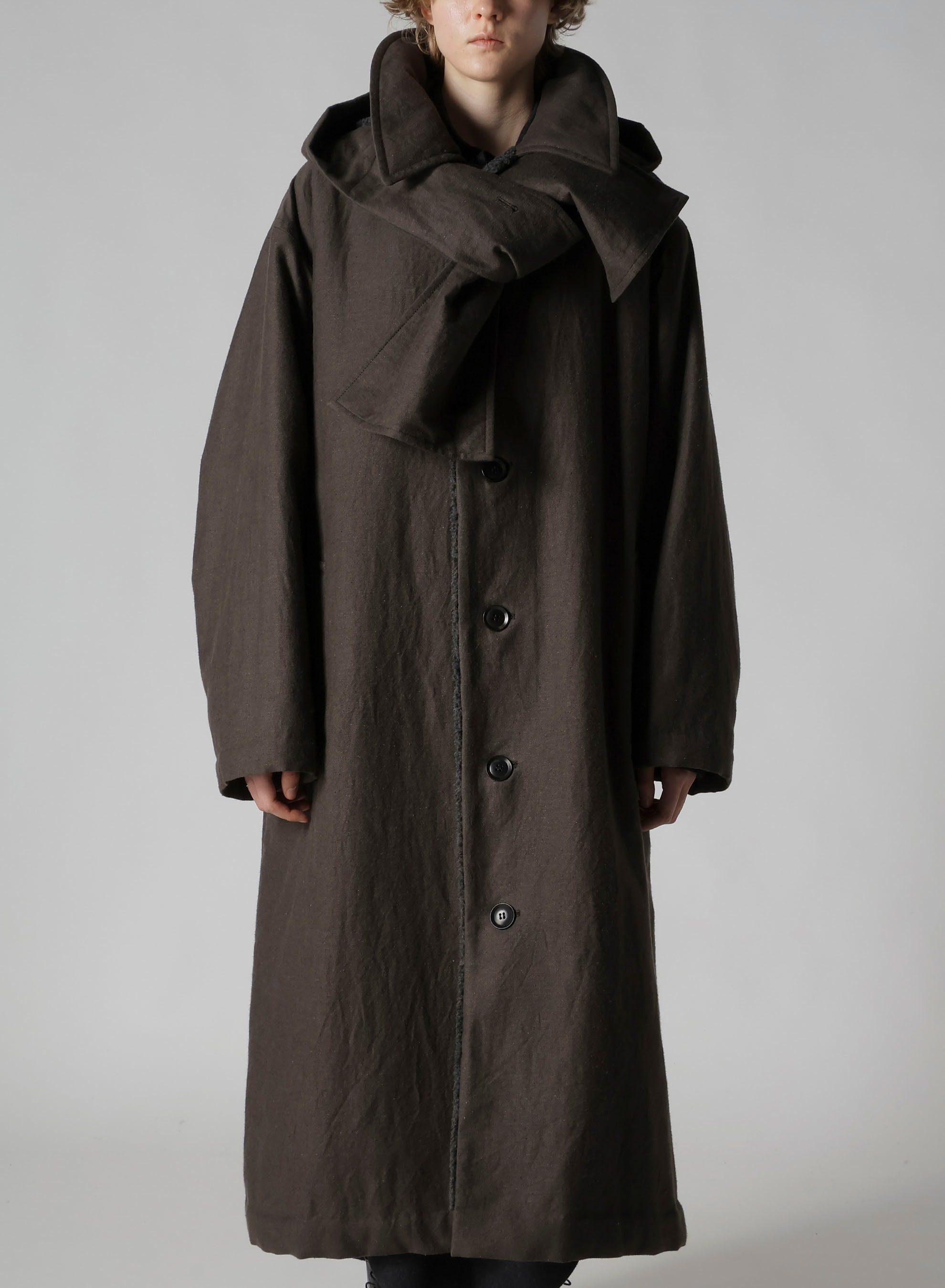 COTTON/FLAX MOLESKIN DETACHABLE HOODIE COAT