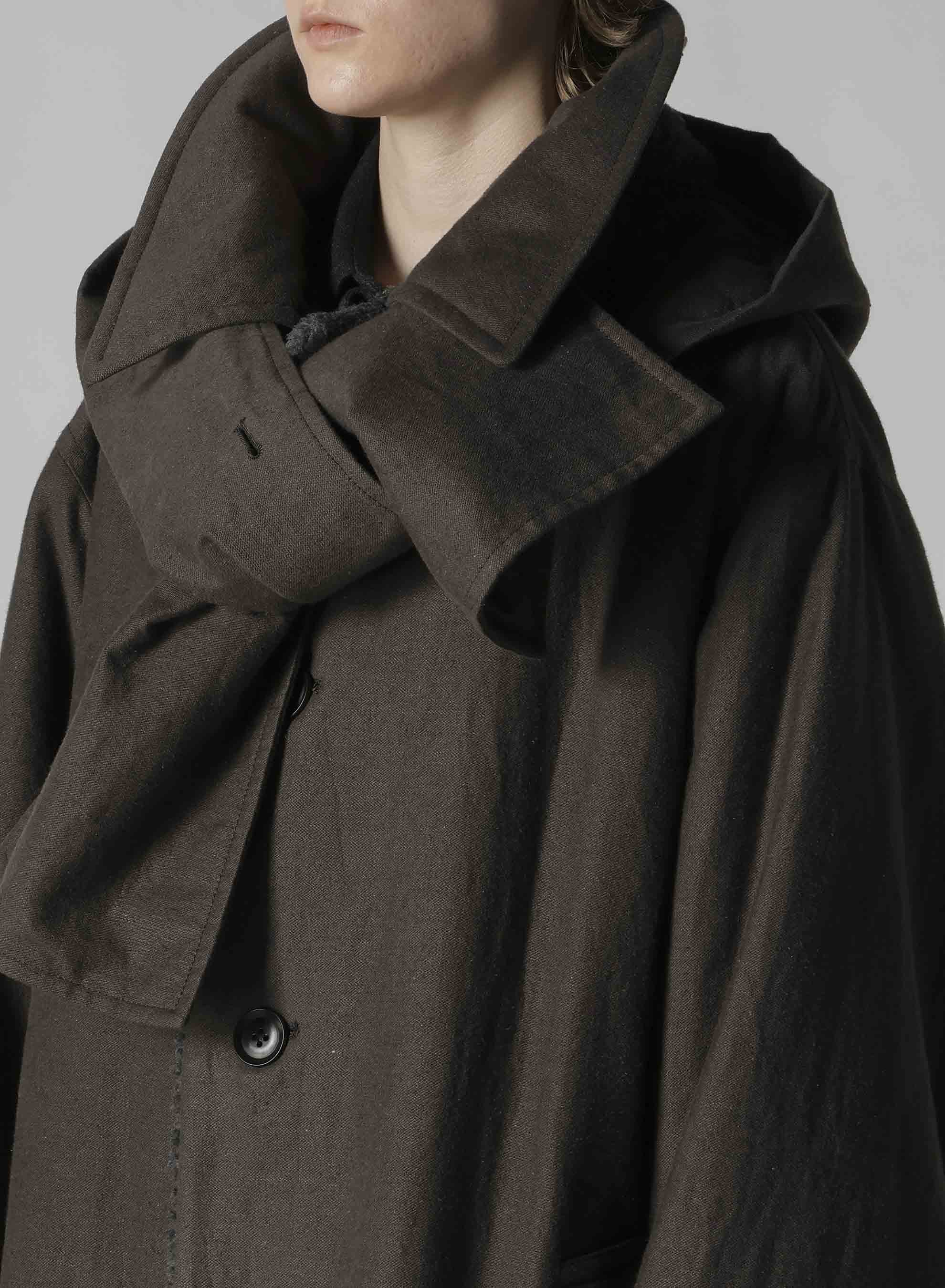 COTTON/FLAX MOLESKIN DETACHABLE HOODIE COAT