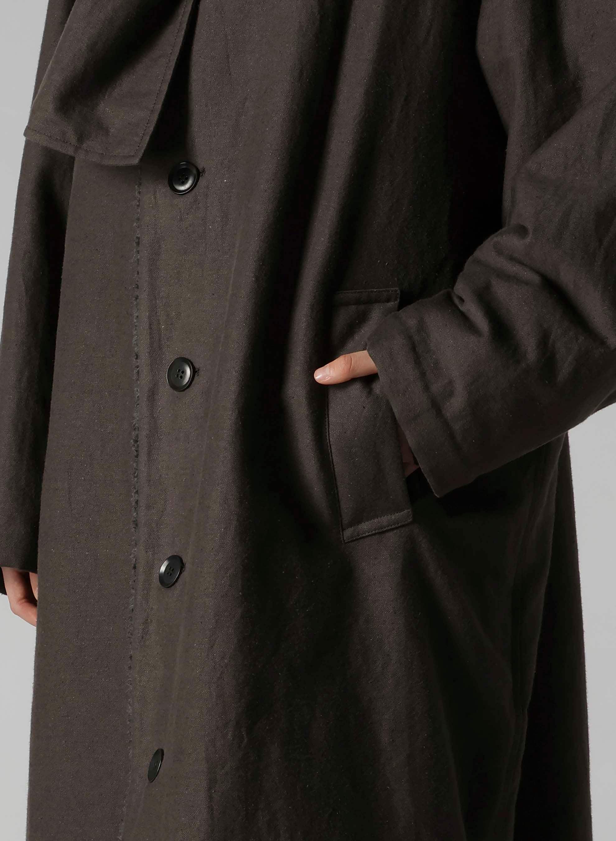COTTON/FLAX MOLESKIN DETACHABLE HOODIE COAT