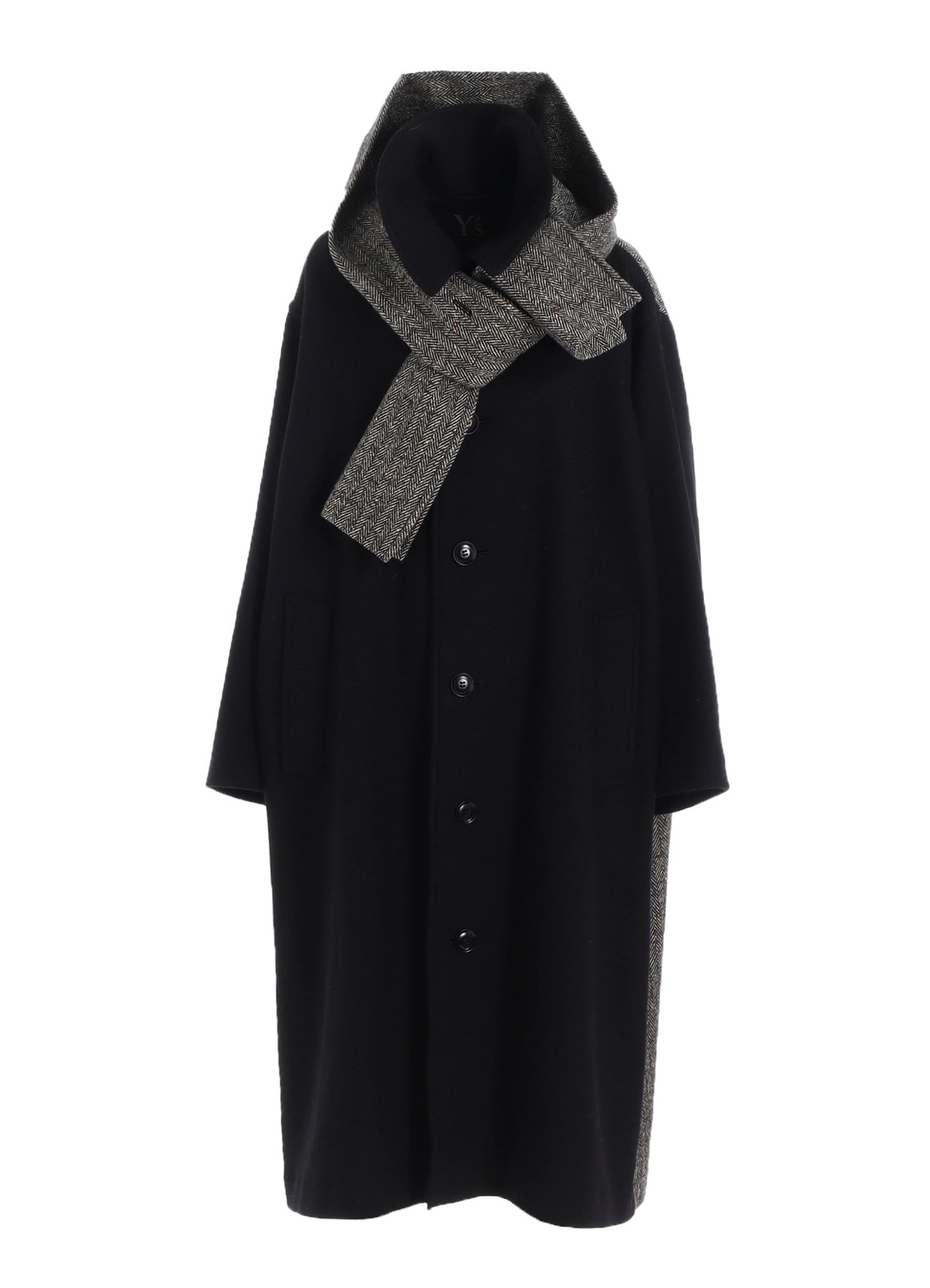 BIG HERRINGBONE DETACHABLE HOODIE COAT
