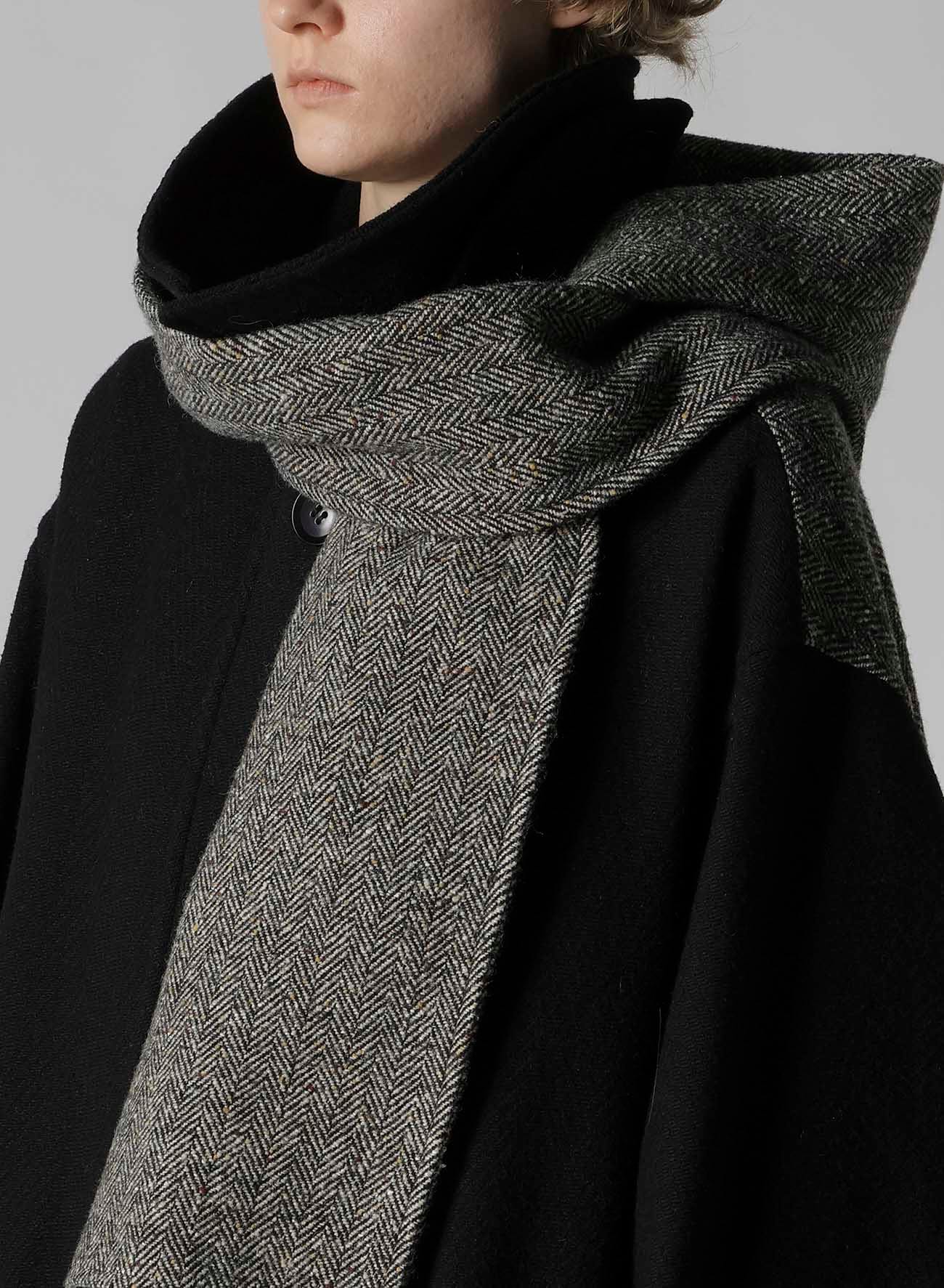 BIG HERRINGBONE DETACHABLE HOODIE COAT