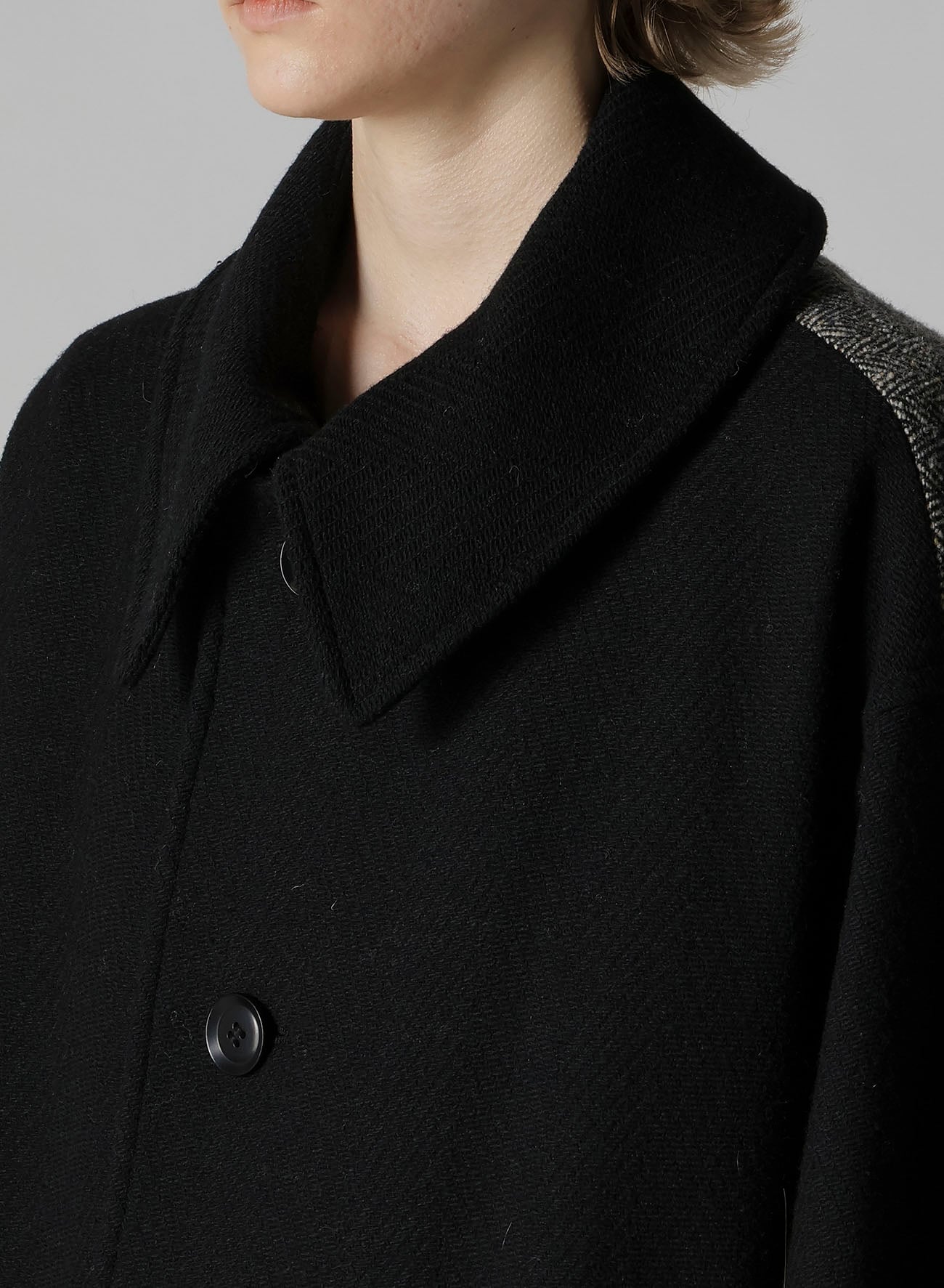 BIG HERRINGBONE DETACHABLE HOODIE COAT