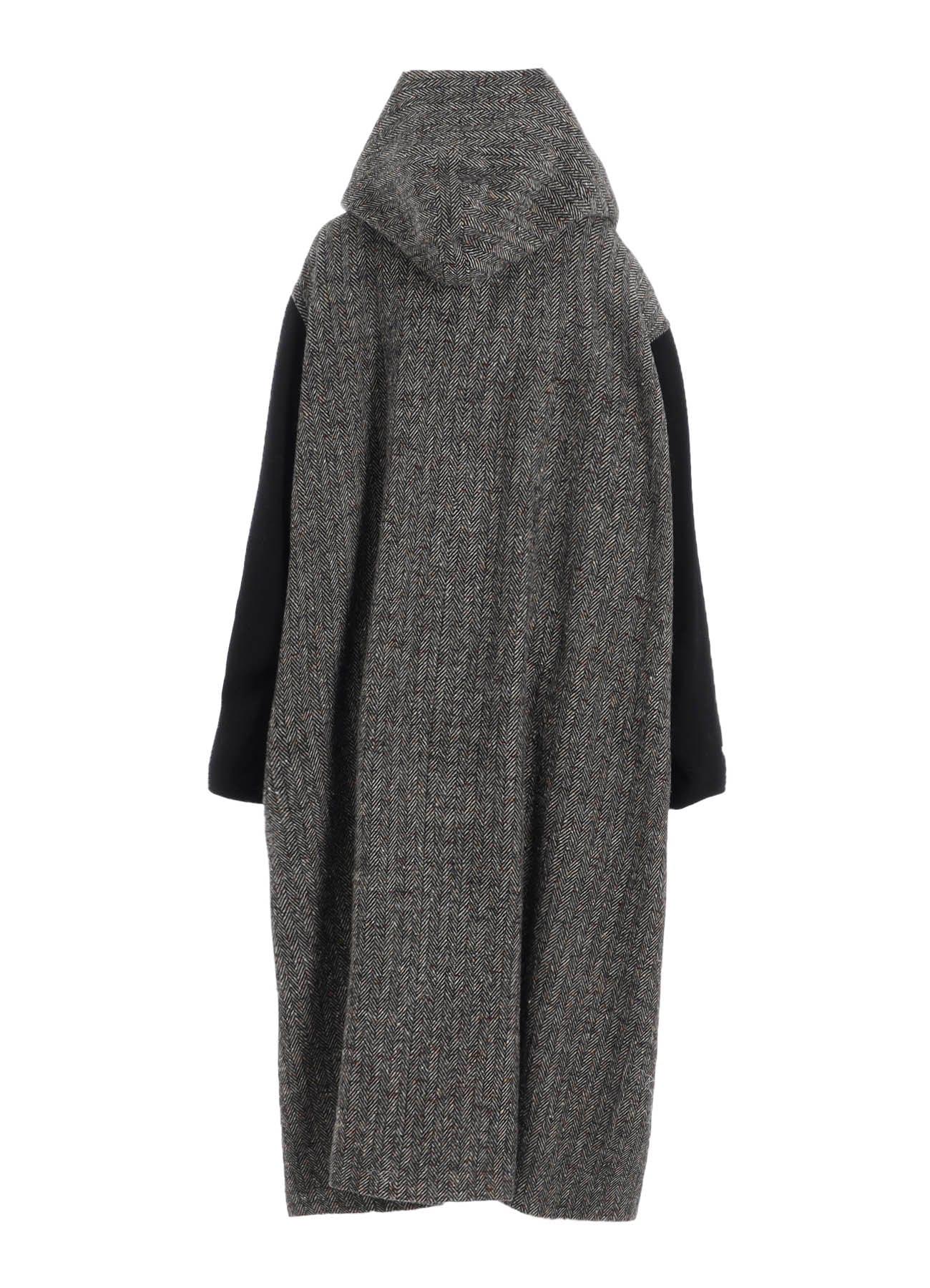 BIG HERRINGBONE DETACHABLE HOODIE COAT