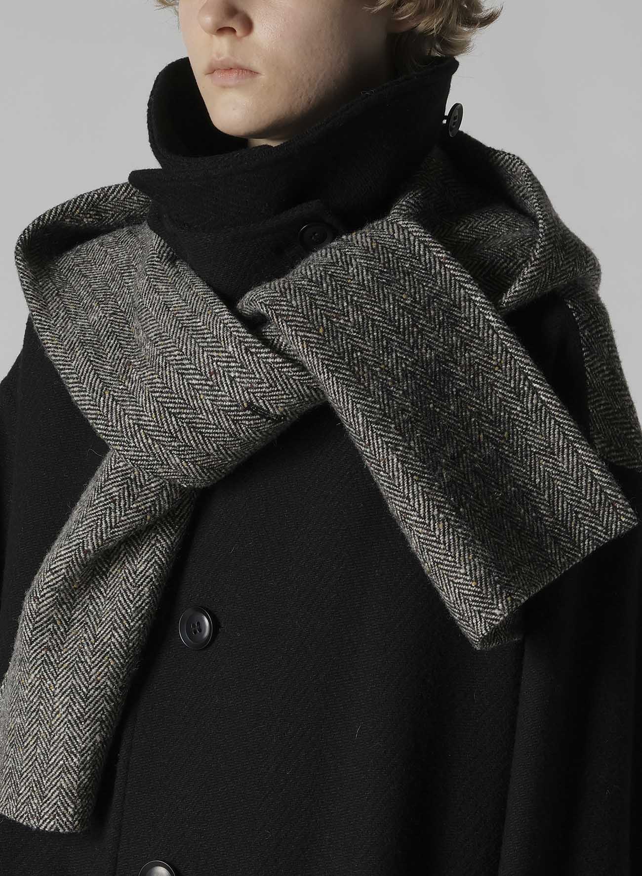 BIG HERRINGBONE DETACHABLE HOODIE COAT