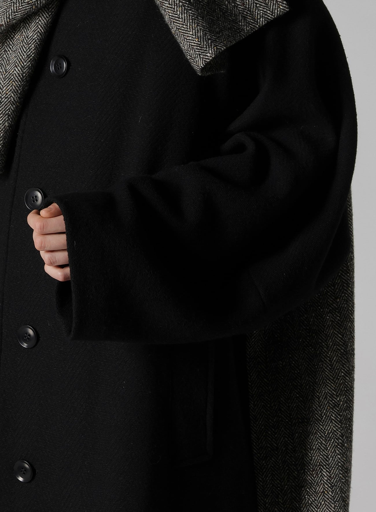 BIG HERRINGBONE DETACHABLE HOODIE COAT
