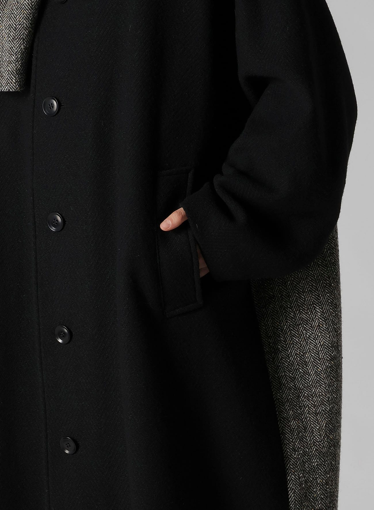 BIG HERRINGBONE DETACHABLE HOODIE COAT