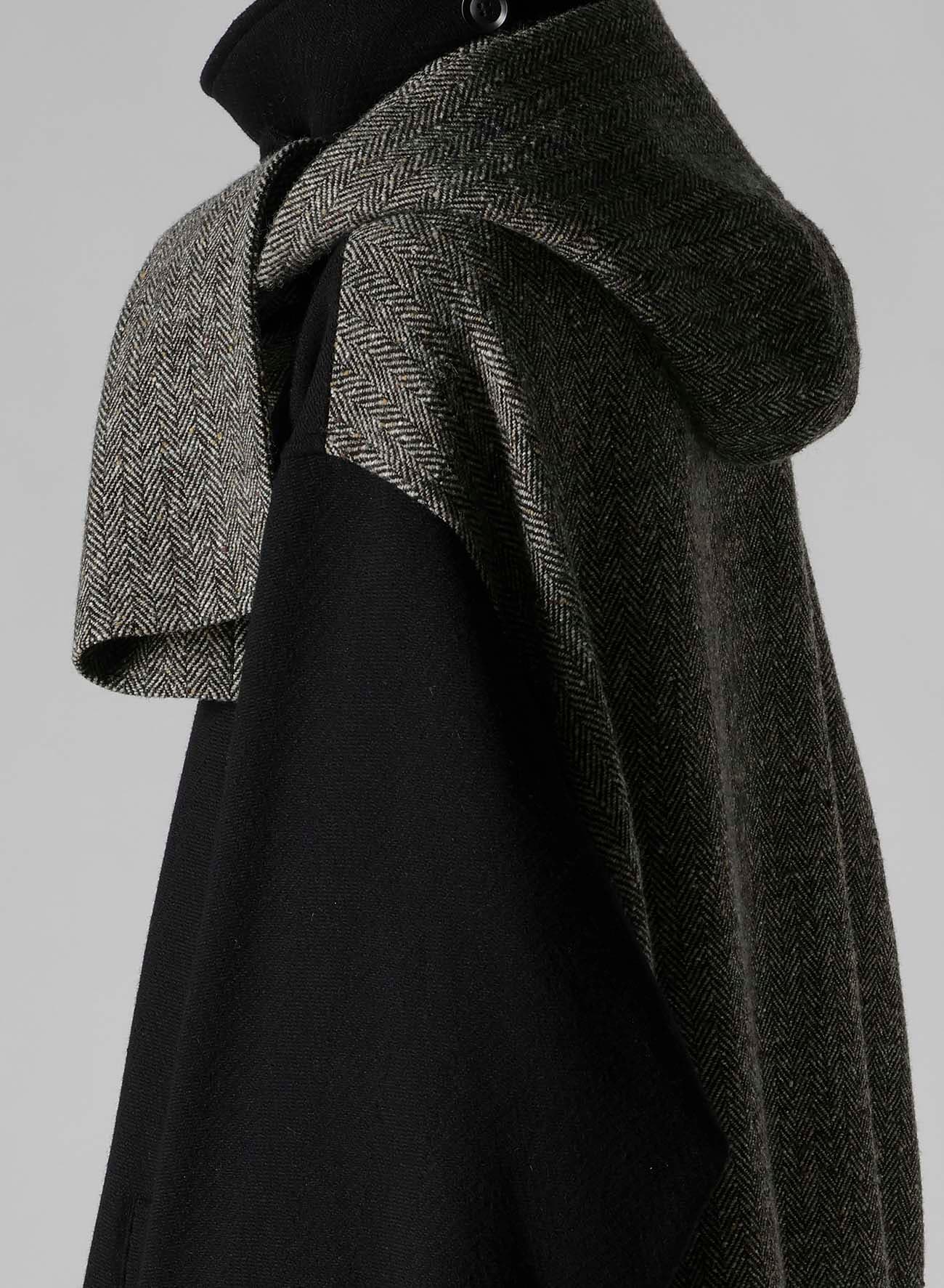 BIG HERRINGBONE DETACHABLE HOODIE COAT