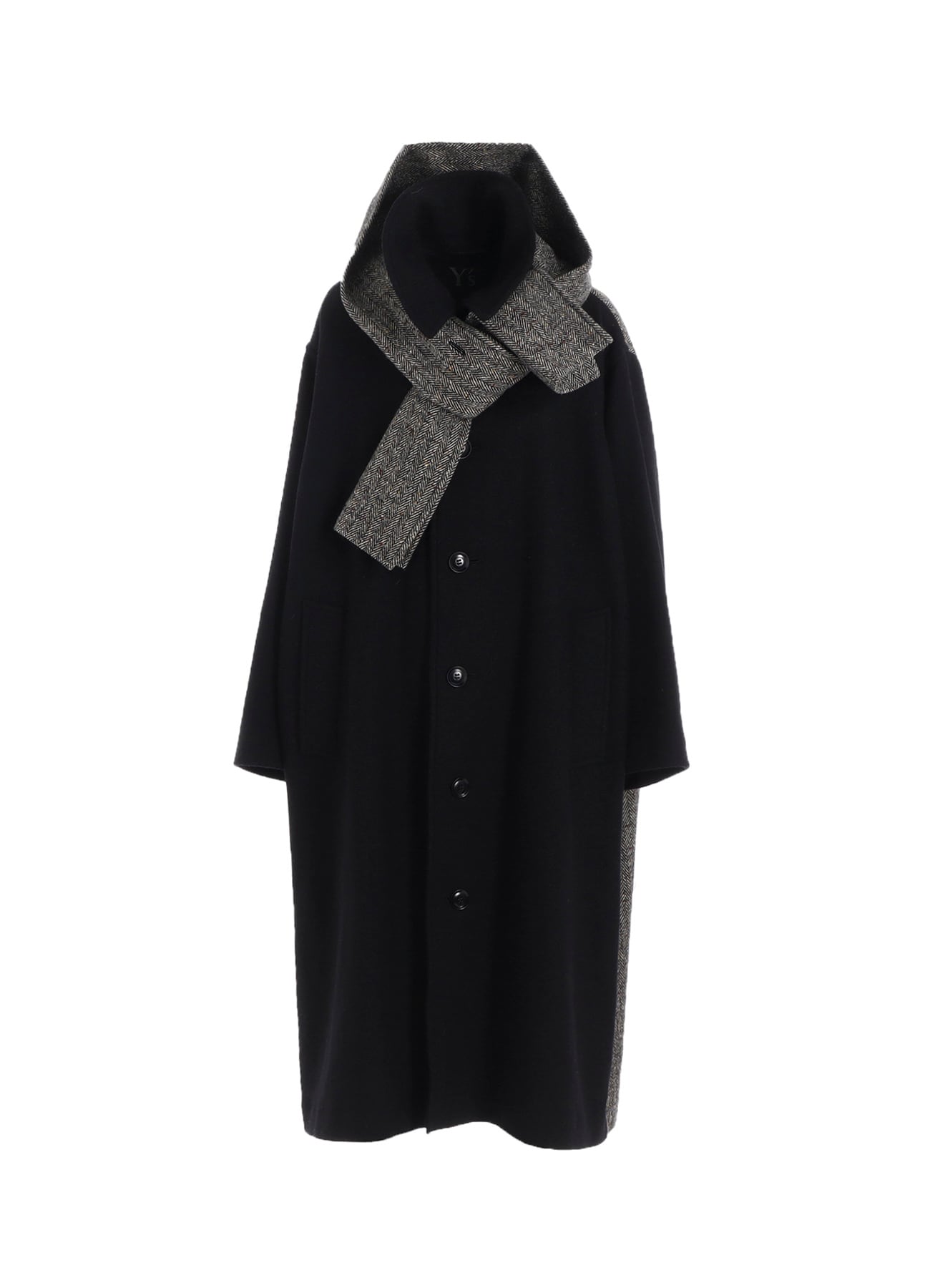 BIG HERRINGBONE DETACHABLE HOODIE COAT