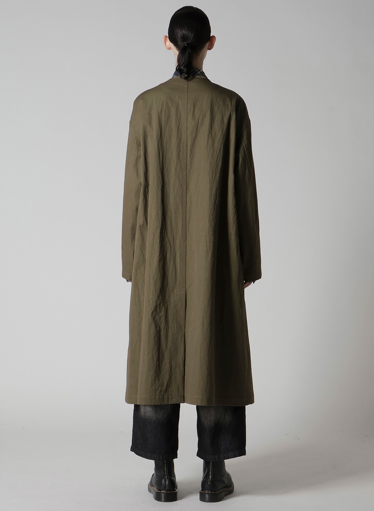 COTTON NYLON GABARDINE COLLARLESS COAT