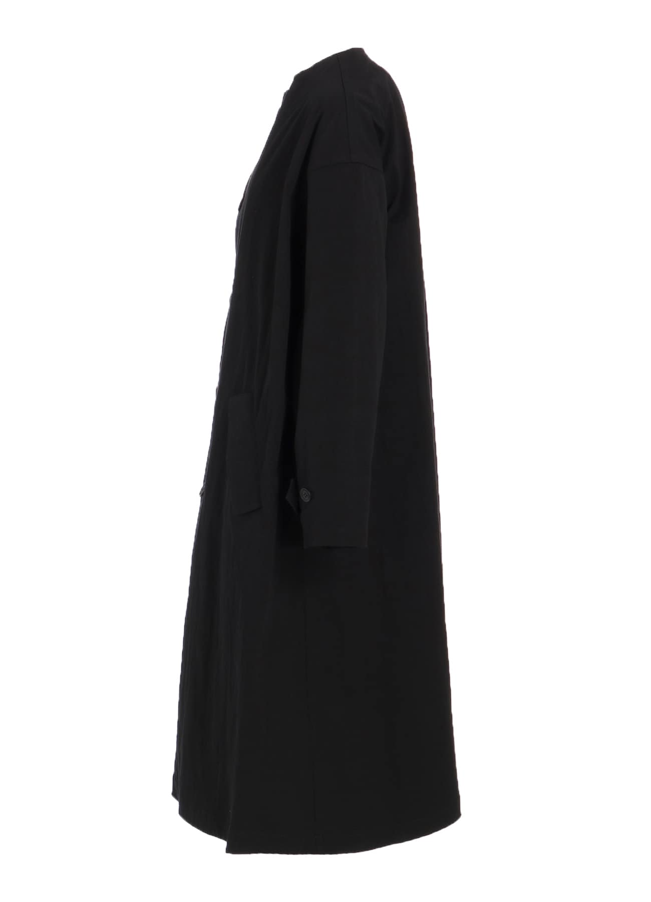 COTTON NYLON GABARDINE COLLARLESS COAT