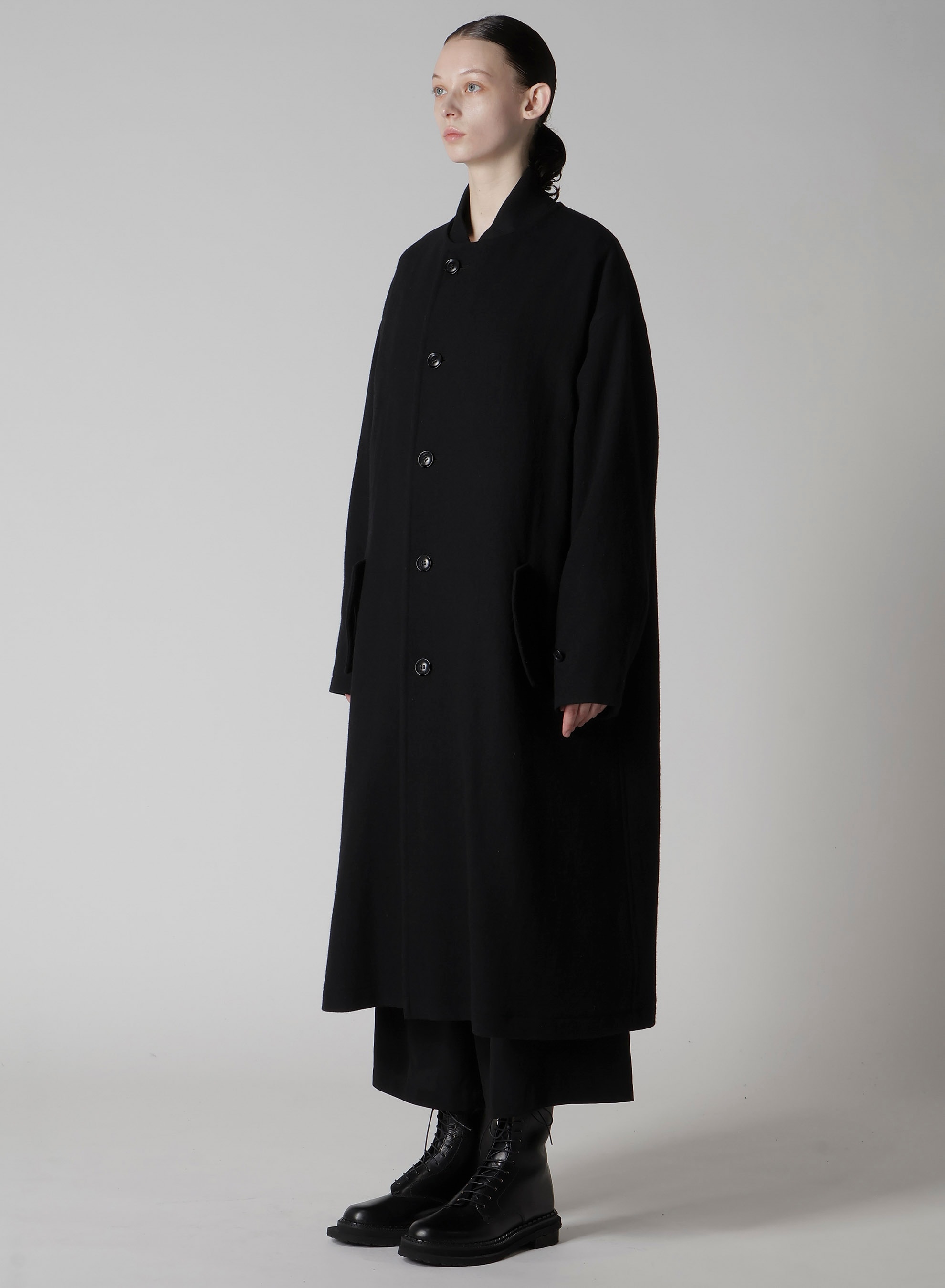 TOP VINTAGE FLANNEL COLLARLESS COAT