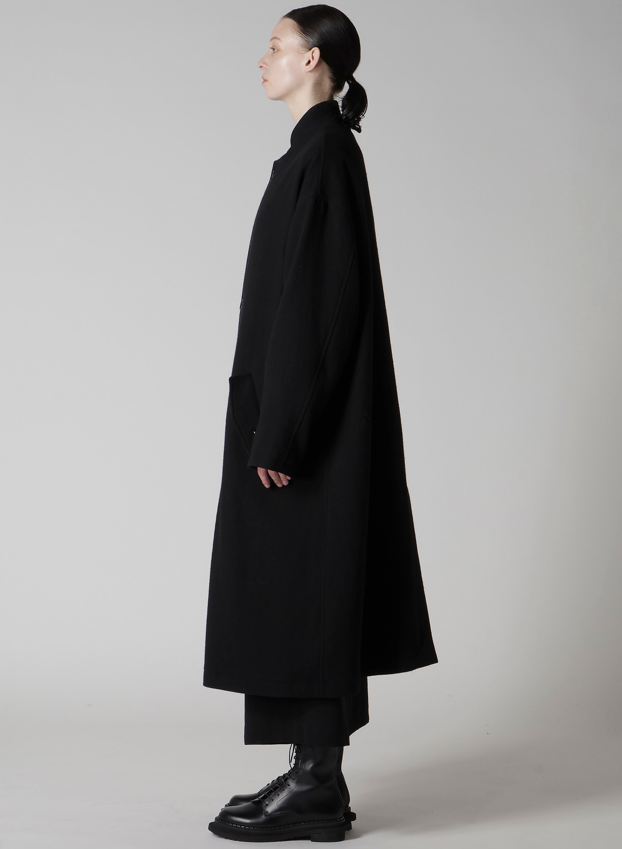TOP VINTAGE FLANNEL COLLARLESS COAT
